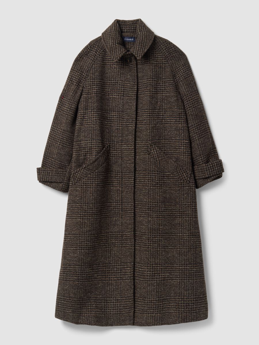 Cappotto lungo marrone e grigio in misto lana over fit_0