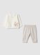 White and beige pure organic cotton set with squirrel embroidery_0
