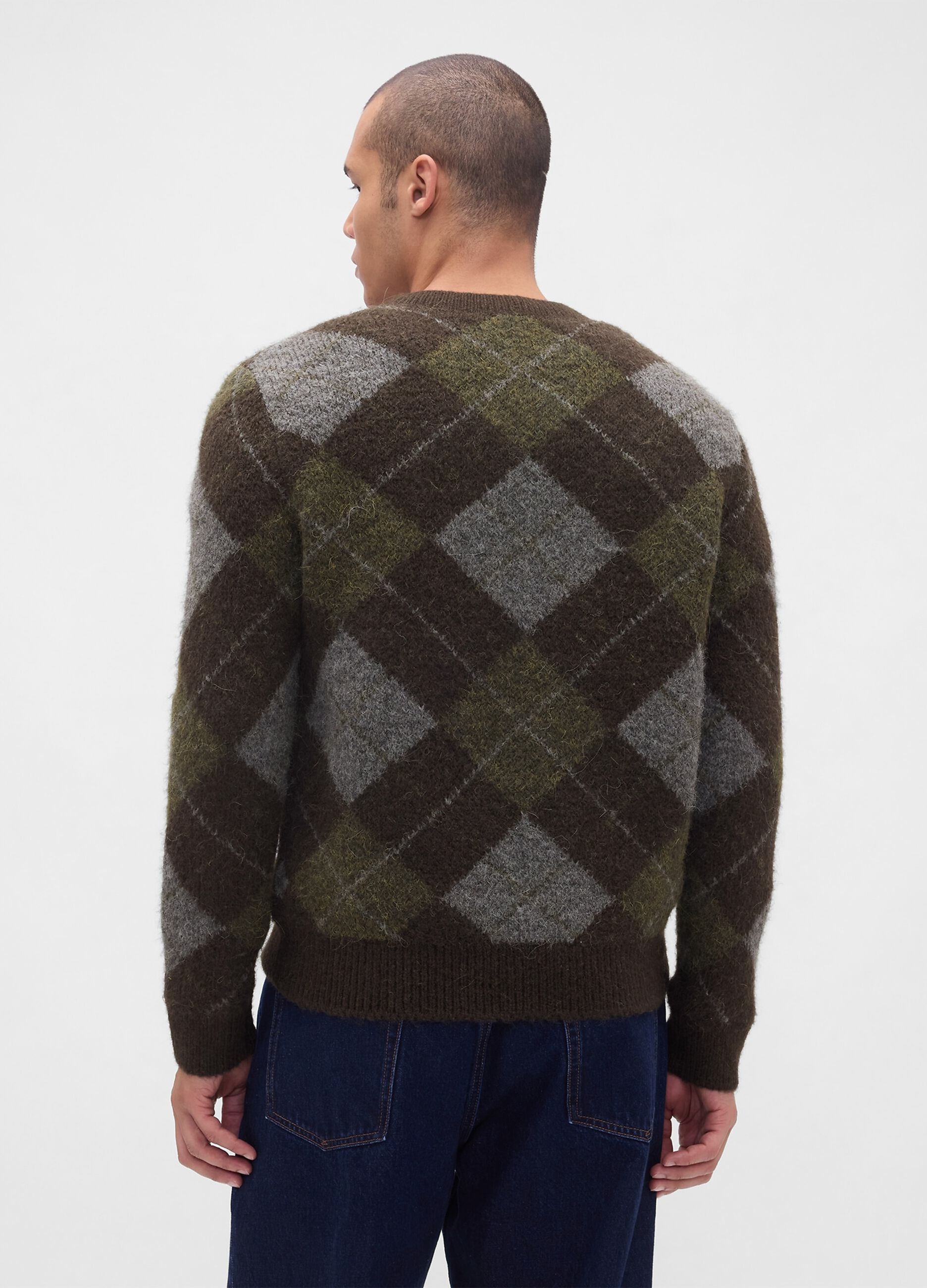 Diamond-patterned brown sweater in wool and alpaca blend