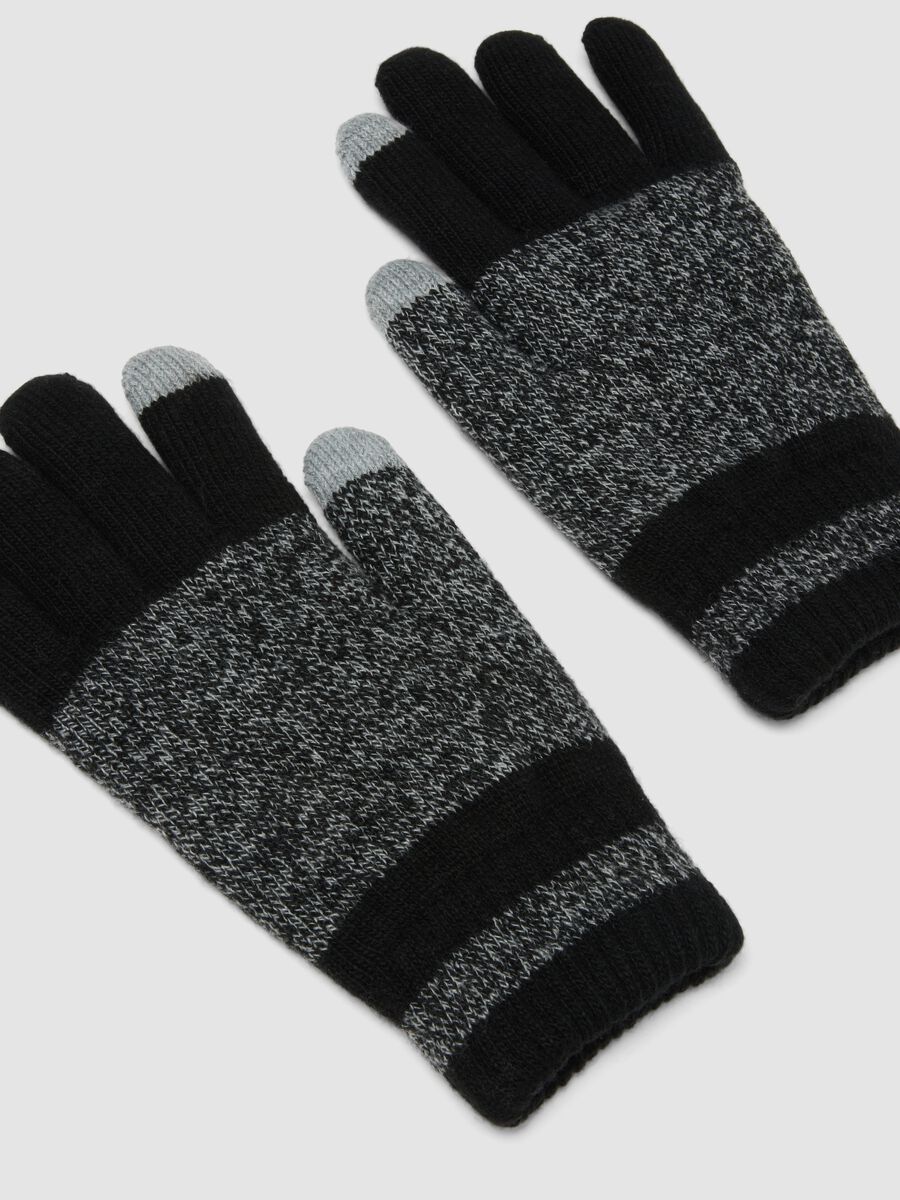 Black stretch viscose and wool gloves_1