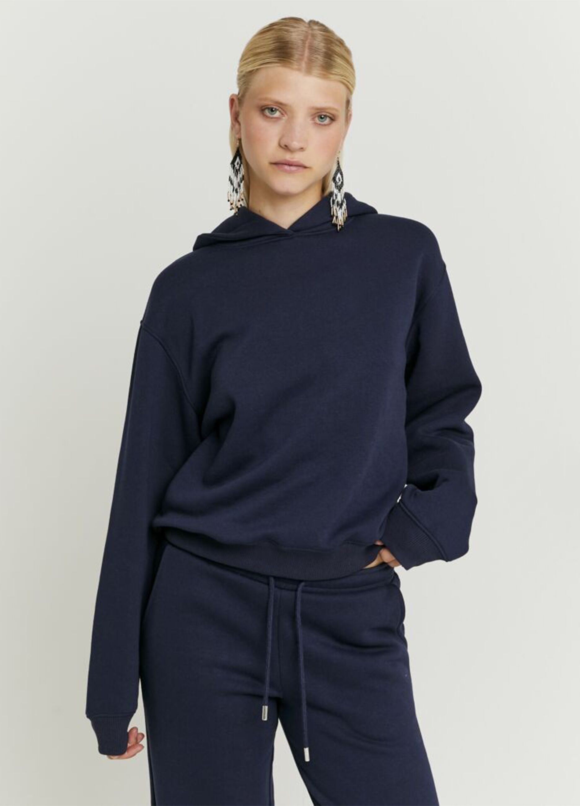 Regular Fit Blue Cotton Blend Hoodie