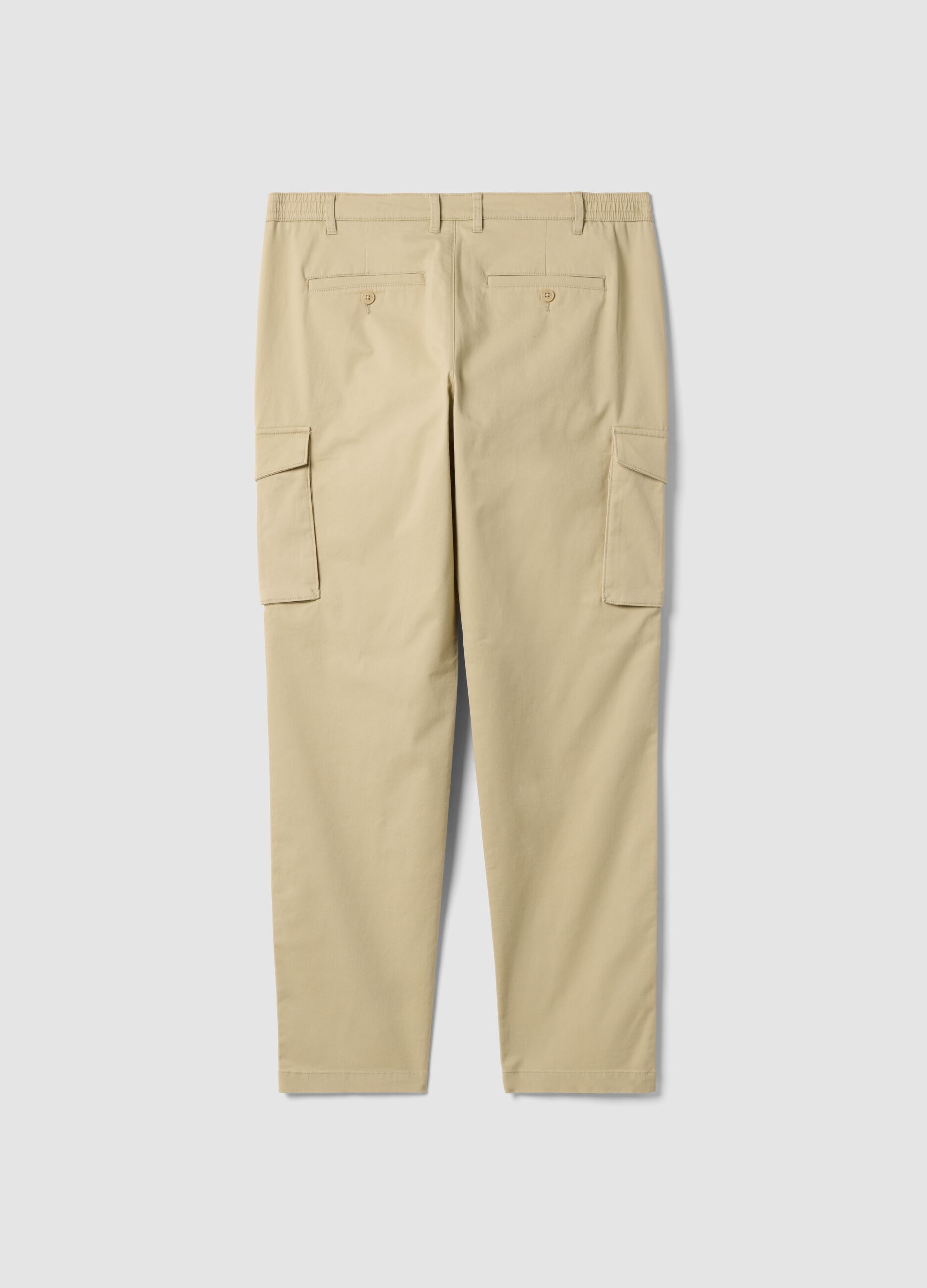 Pantaloni cargo beige in cotone elasticizzato slim fit