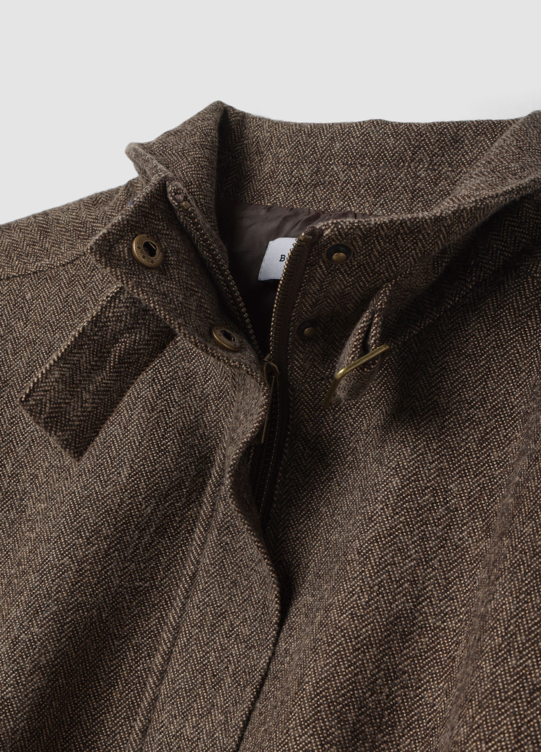 Brown regular zip-up jacket with herringbone pattern