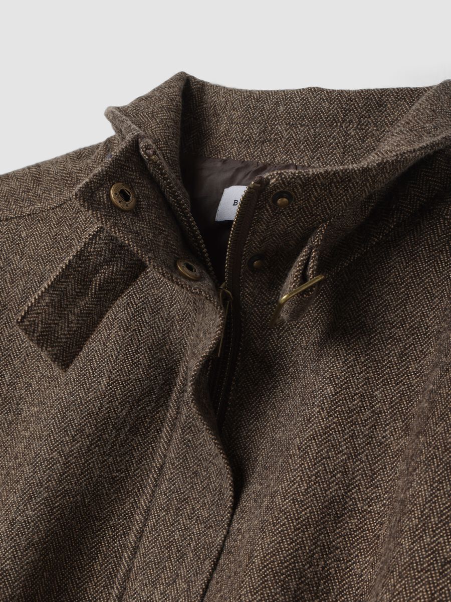 Brown regular zip-up jacket with herringbone pattern_1