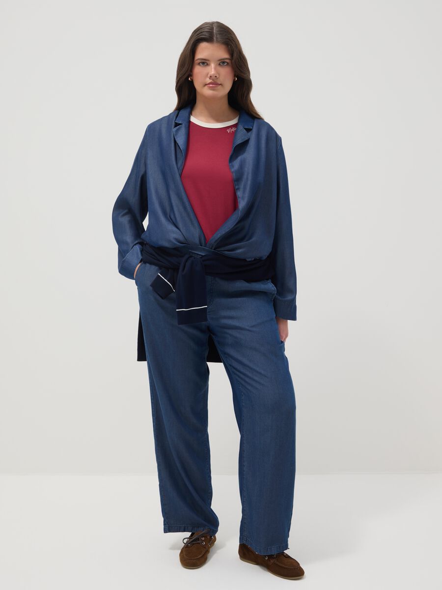 Pure Lyocell Blue Jogger Trousers with Regular Fit_0