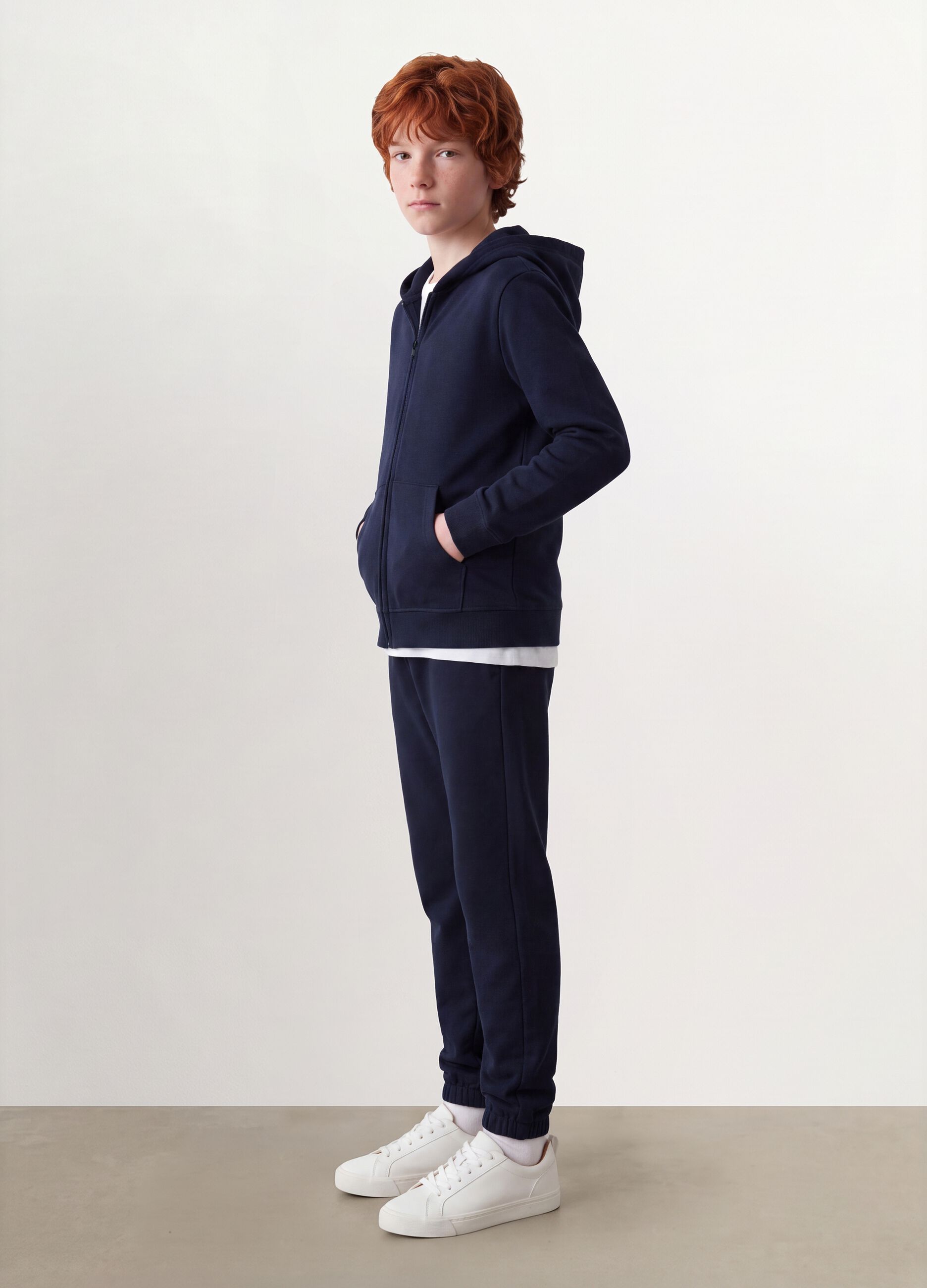 Blue hooded sweatshirt in pure organic cotton, regular fit for boys