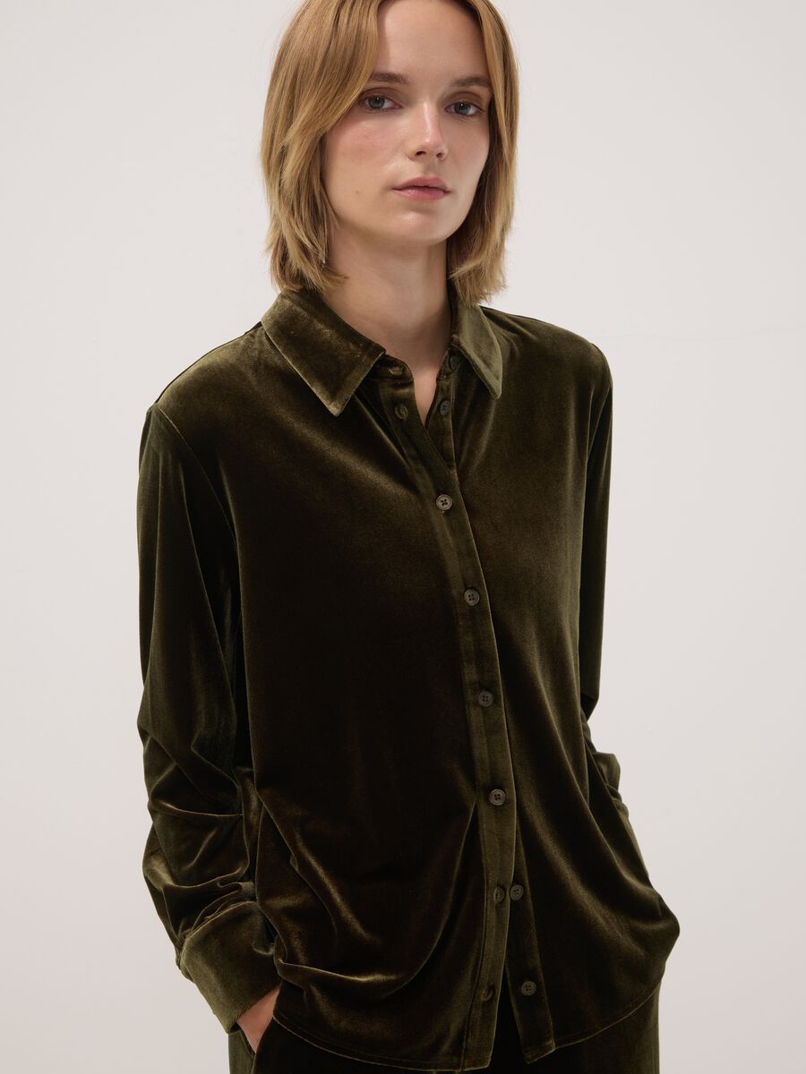 Green stretch velour regular-fit shirt_1