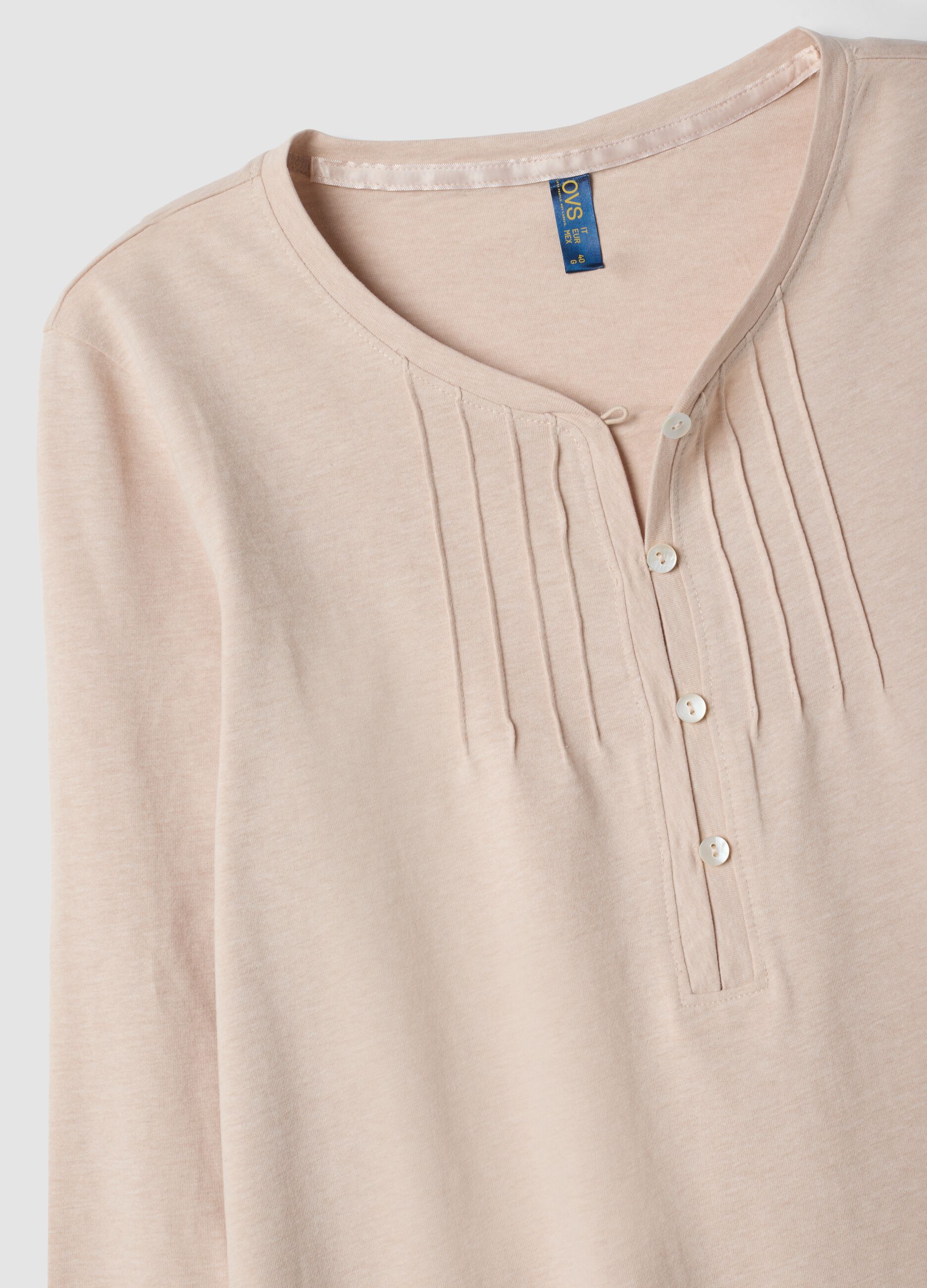 Pigiama beige in misto cotone organico con Collo serafino