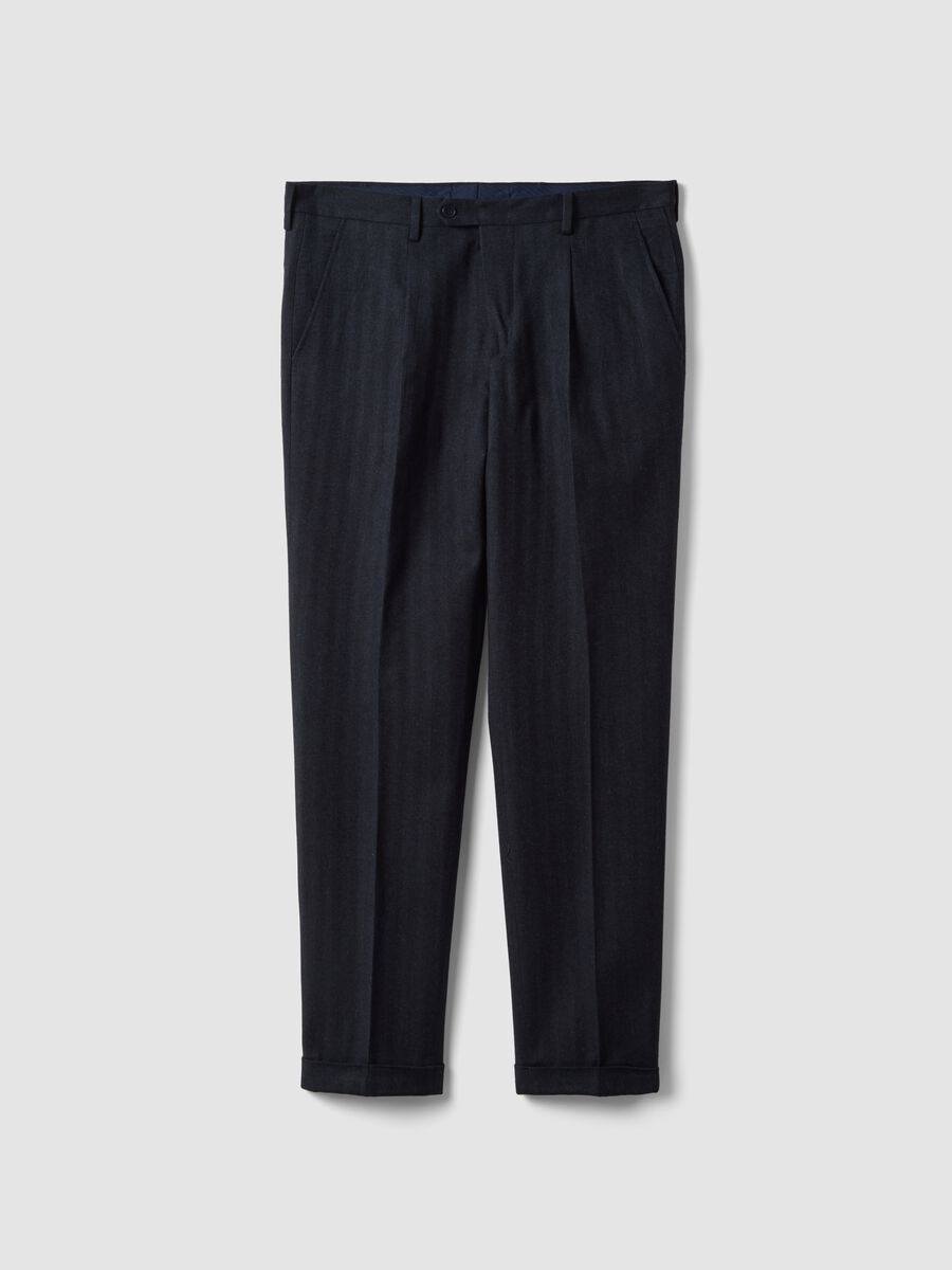 Blue trousers in stretch viscose and wool_0
