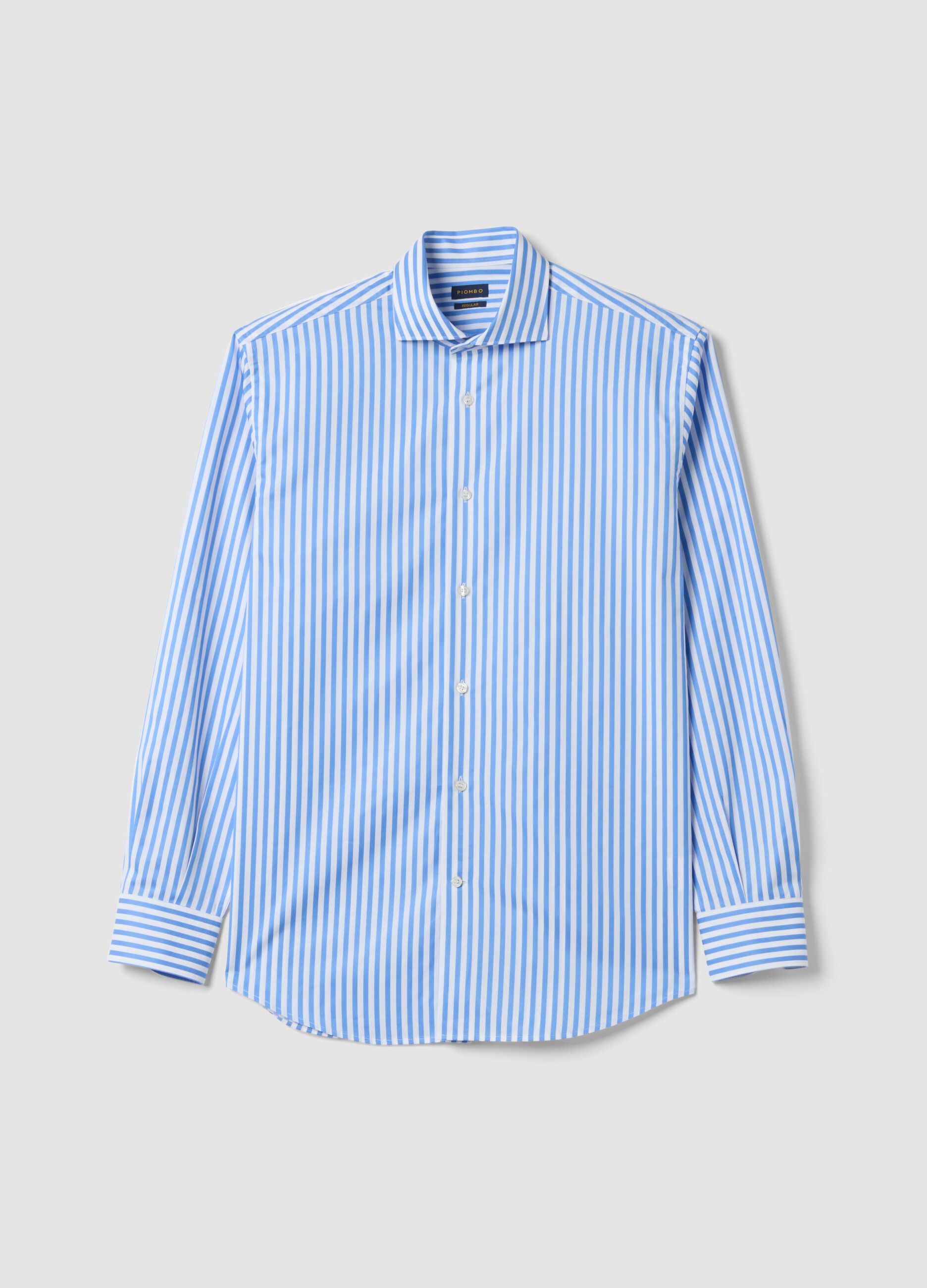 Blue and white striped pure cotton regular-fit shirt