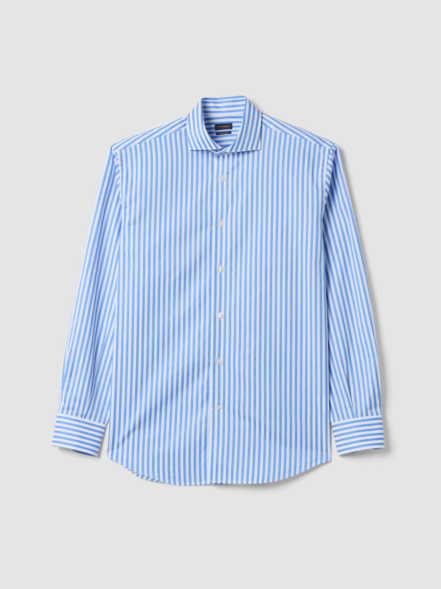 Blue and white striped pure cotton regular-fit shirt_4