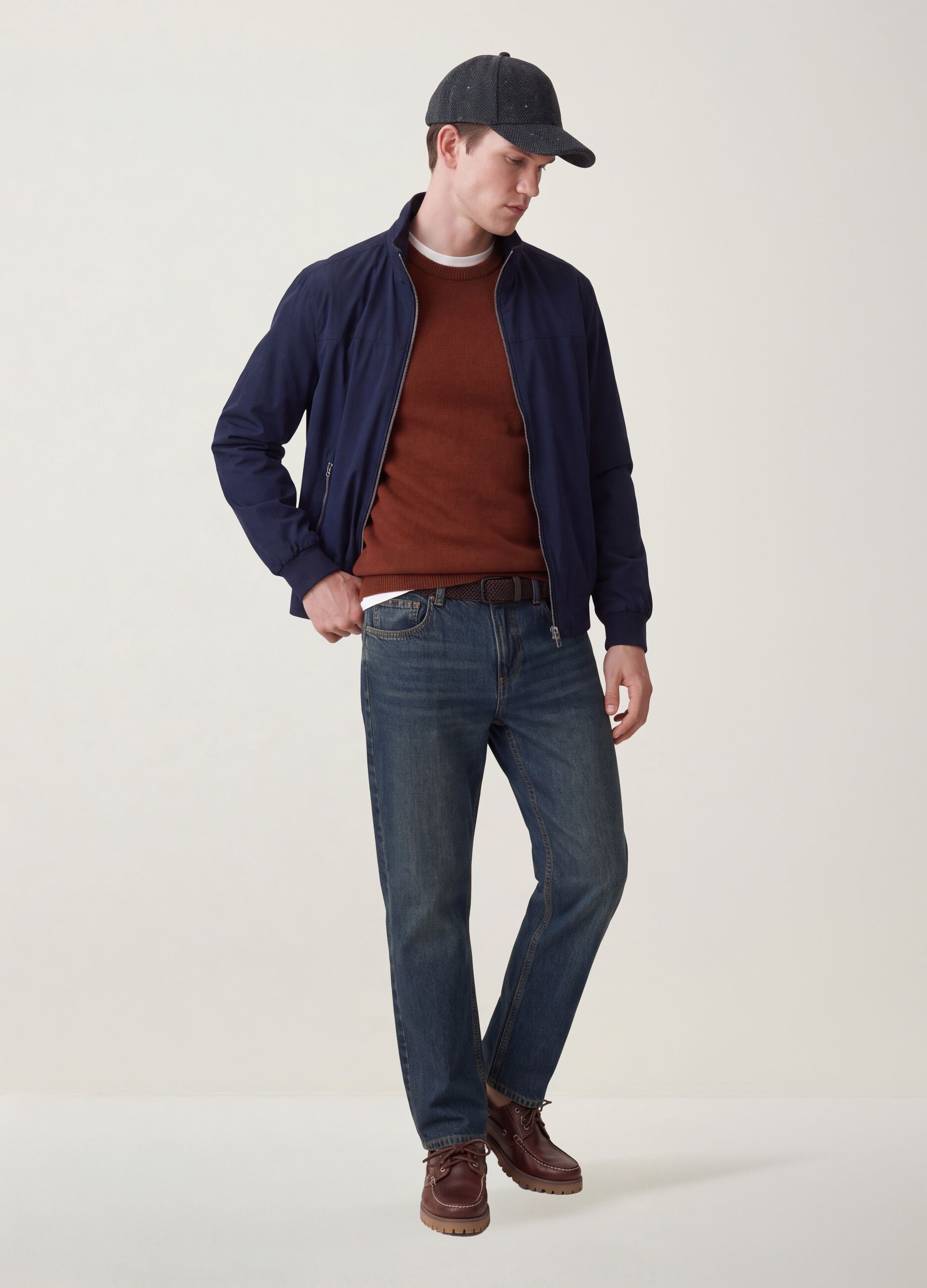 Maglia marrone girocollo in jersey knit regular fit