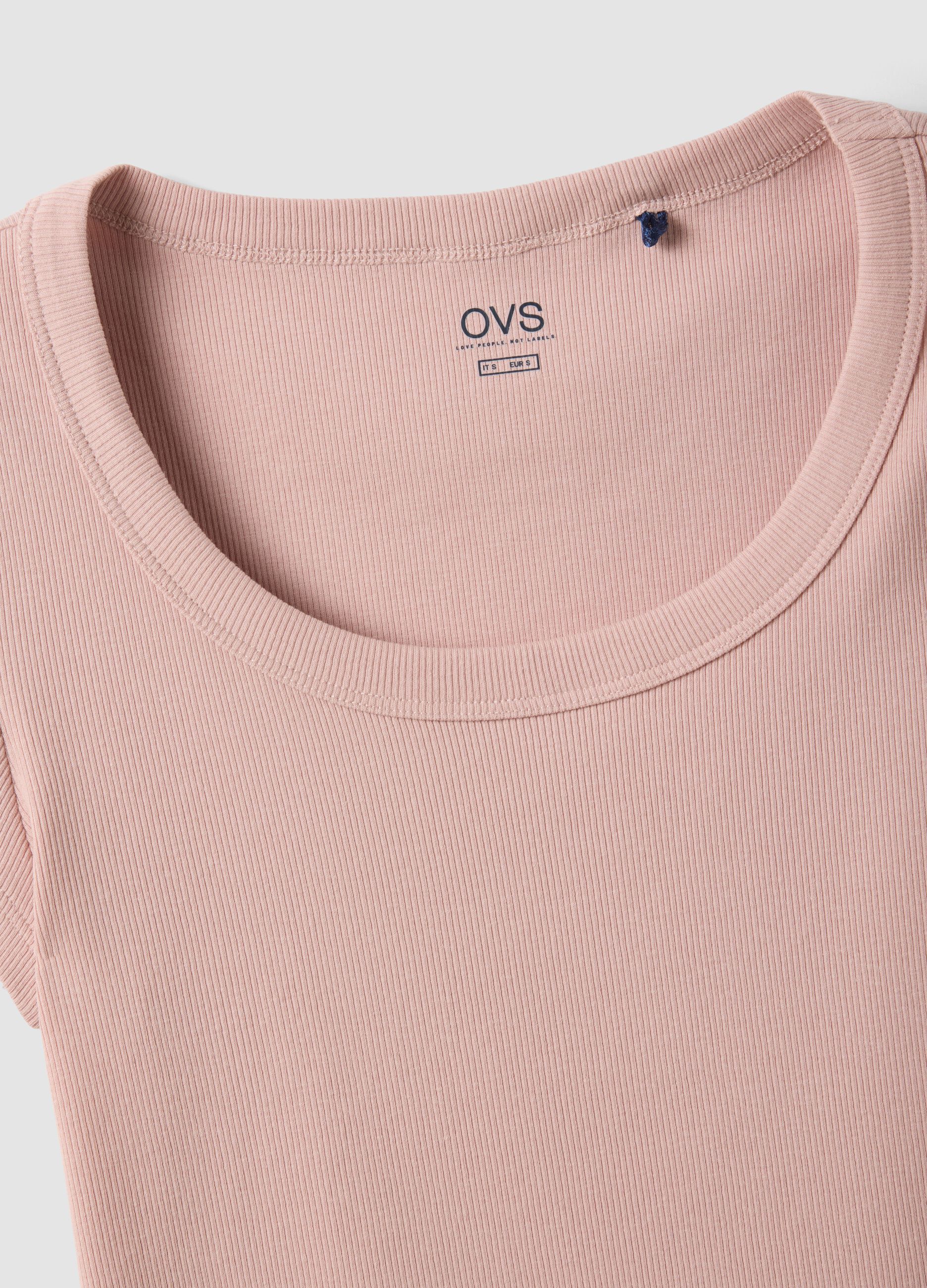 Fitted short-sleeve stretch cotton pink t-shirt