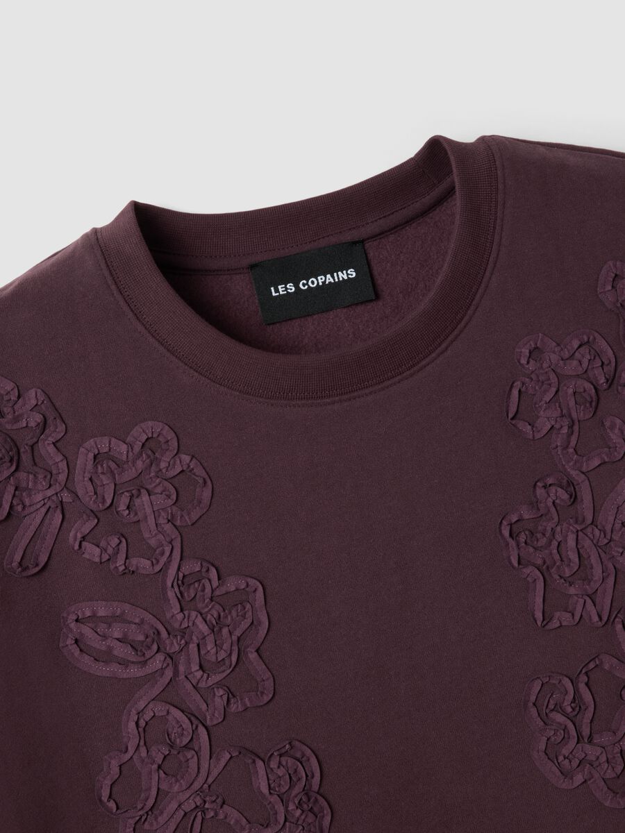 Purple cotton-blend crew-neck sweatshirt with floral embroidery_5