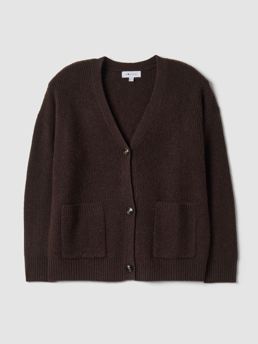 Brown stretch-fabric cardigan with deep V-neckline_4
