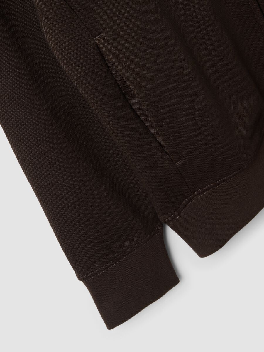 Brown full-zip sweatshirt in stretch piqu&eacute; with ribbed collar_5