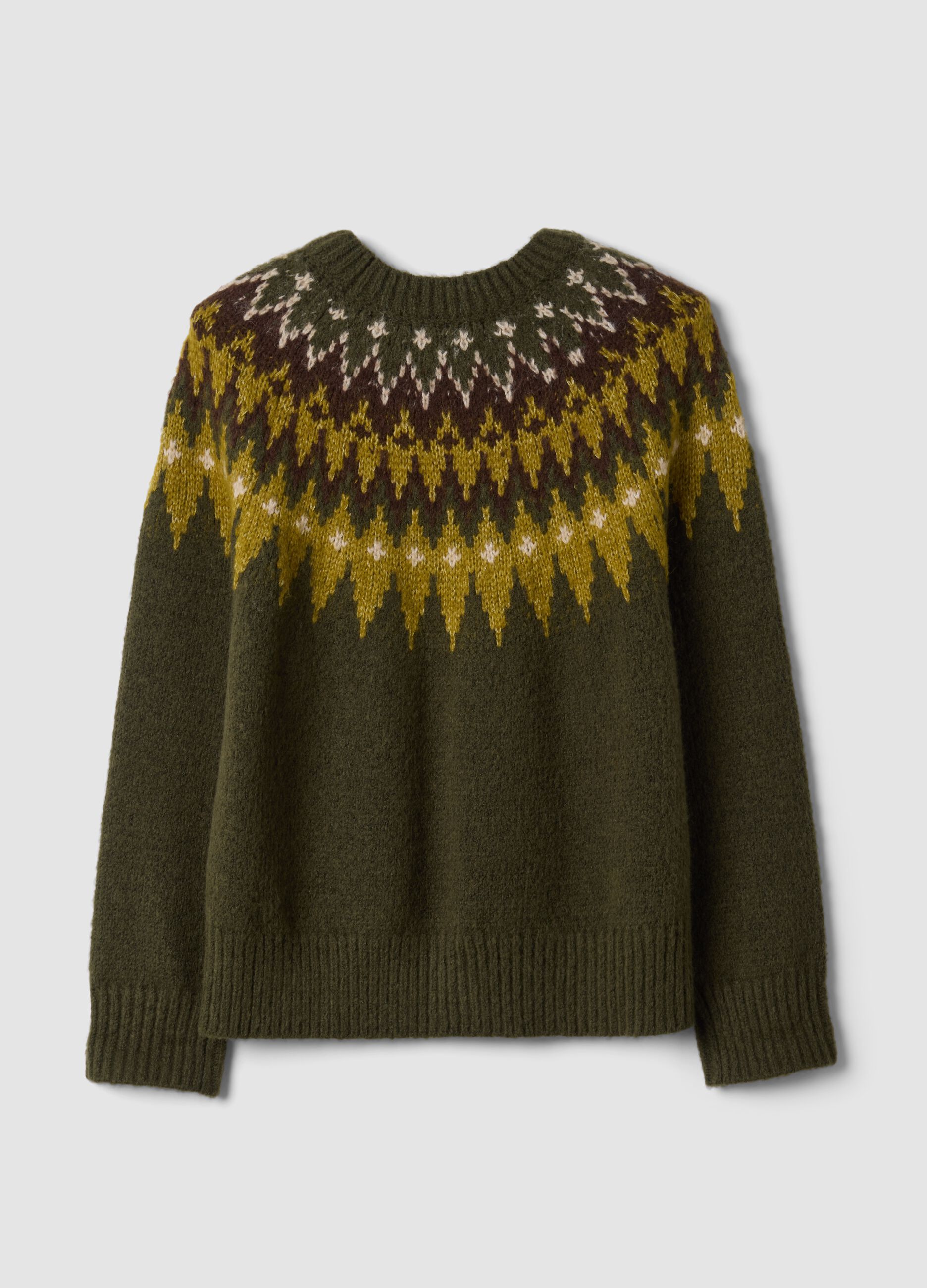 Maglia verde jacquard girocollo