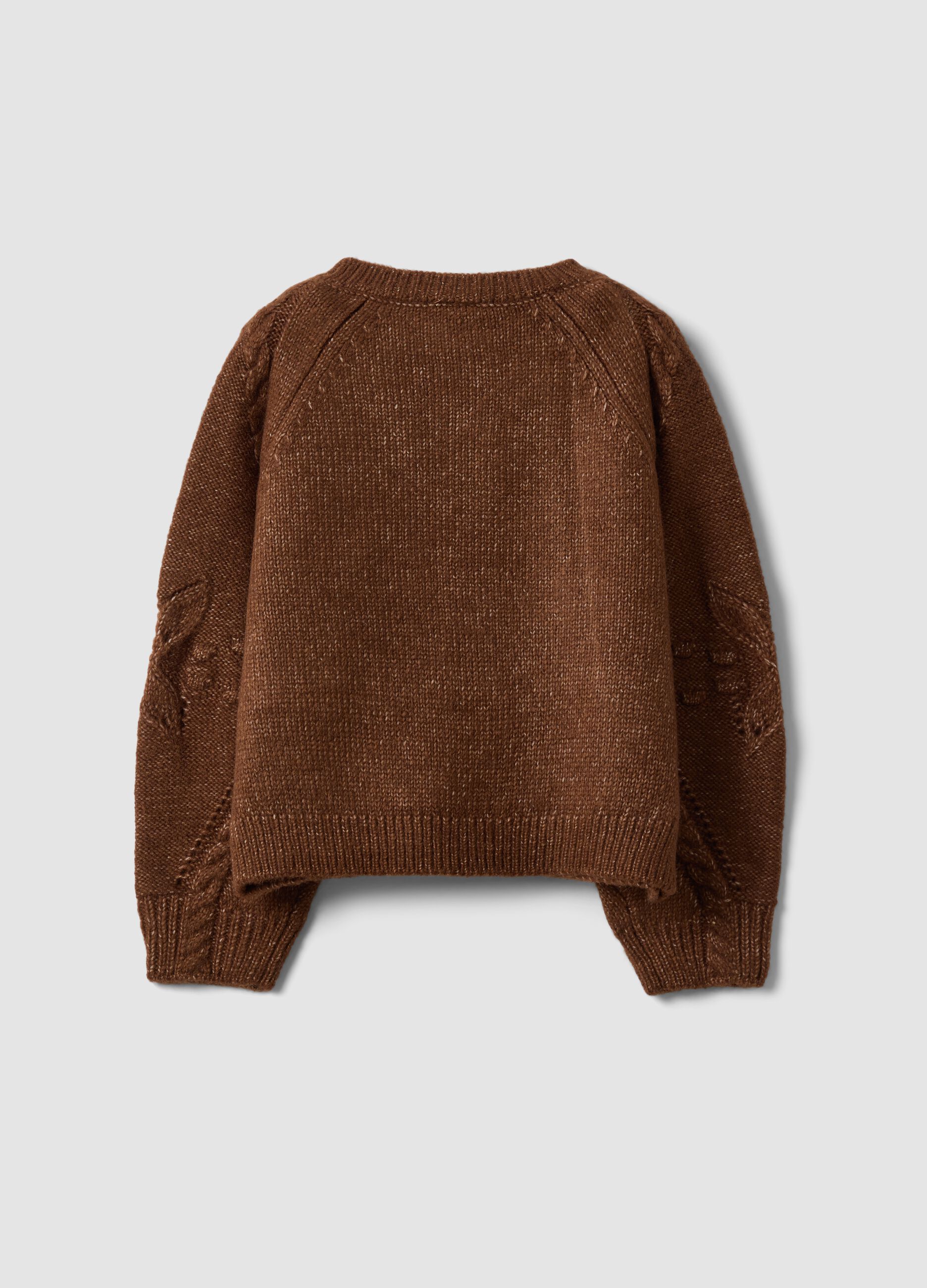 Brown knitted crew-neck cardigan