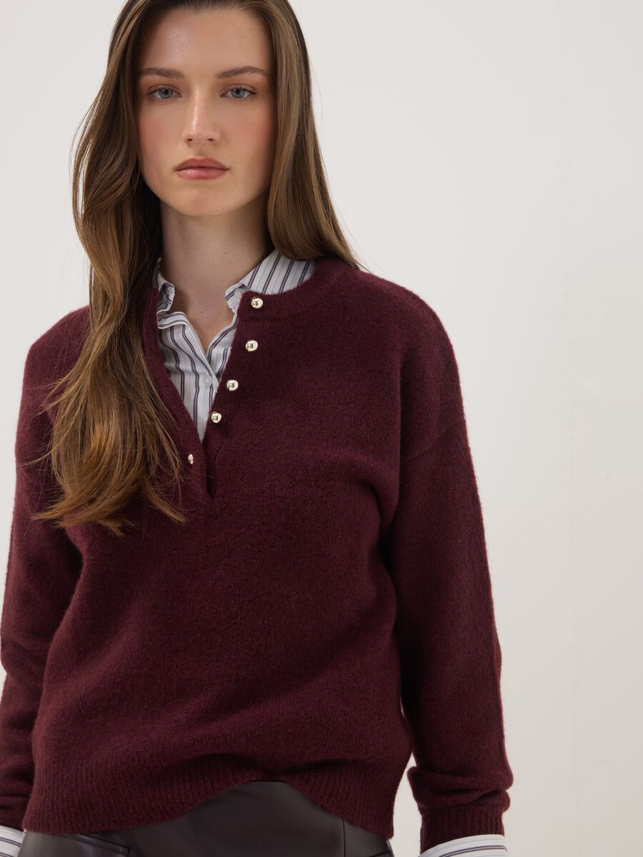 Red stretch wool crew-neck jumper, regular fit_1