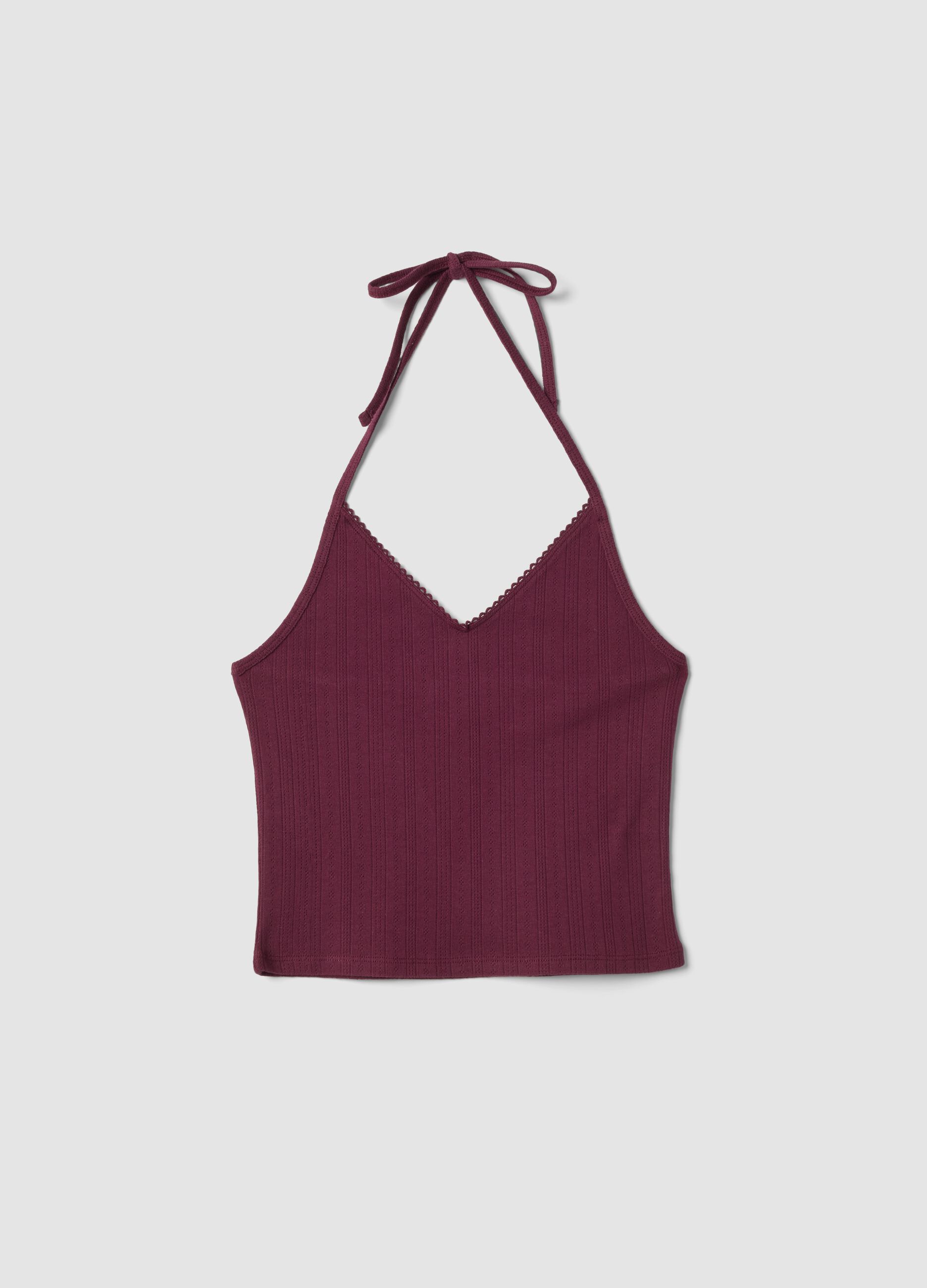 Purple ribbed pure cotton top