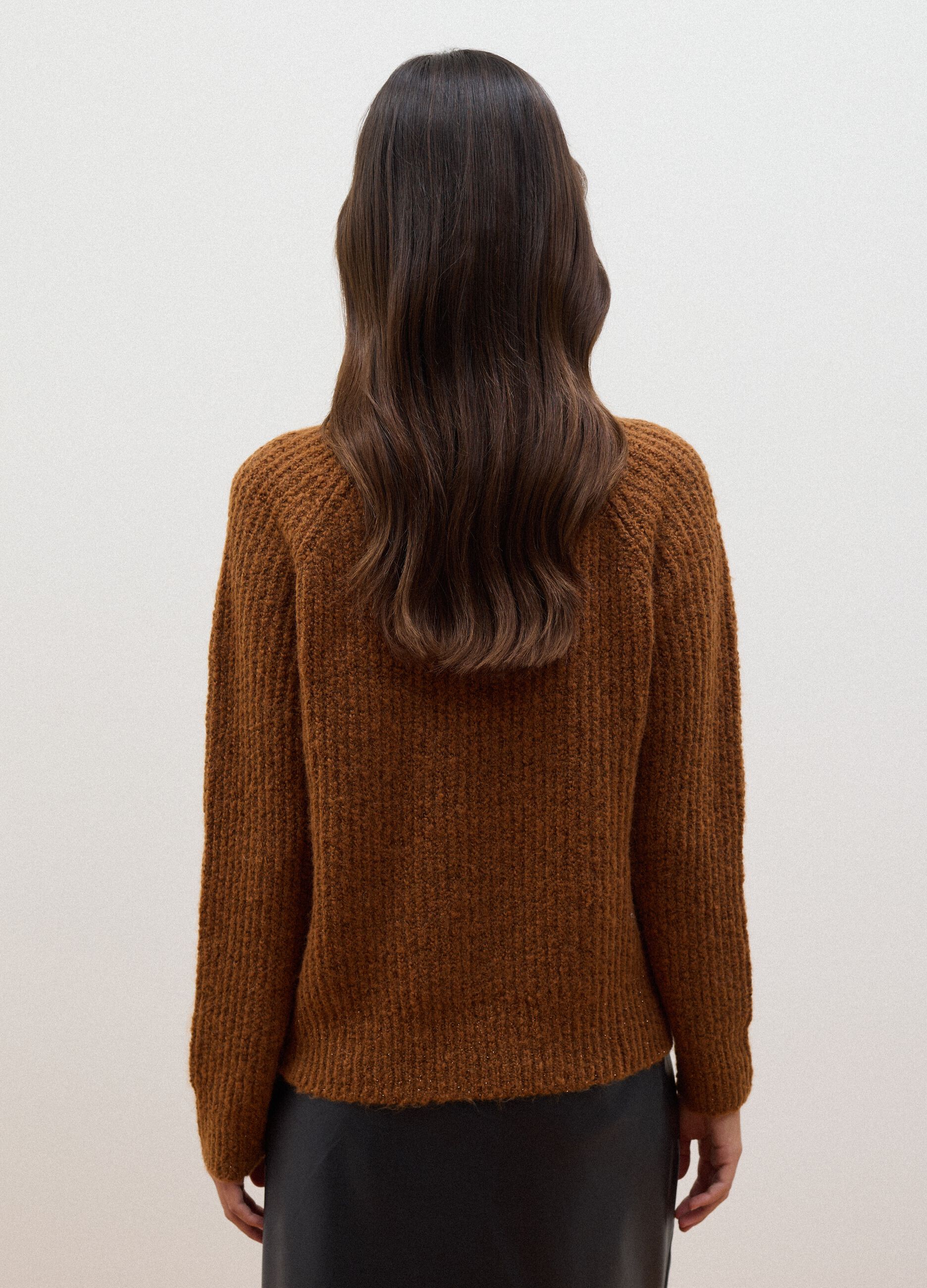 Brown regular-fit ribbed stretch-wool jumper