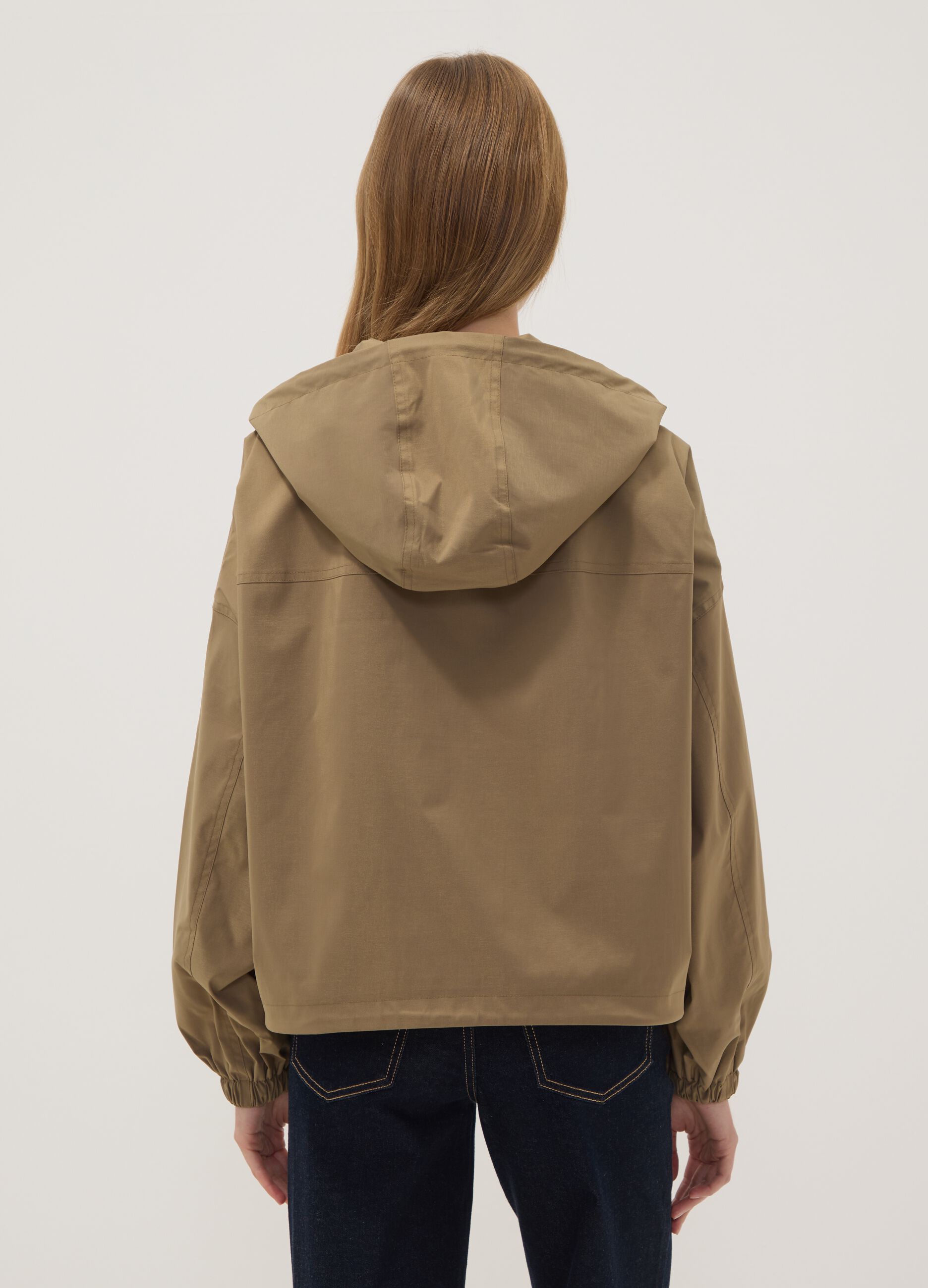 Beige hooded jacket with zip