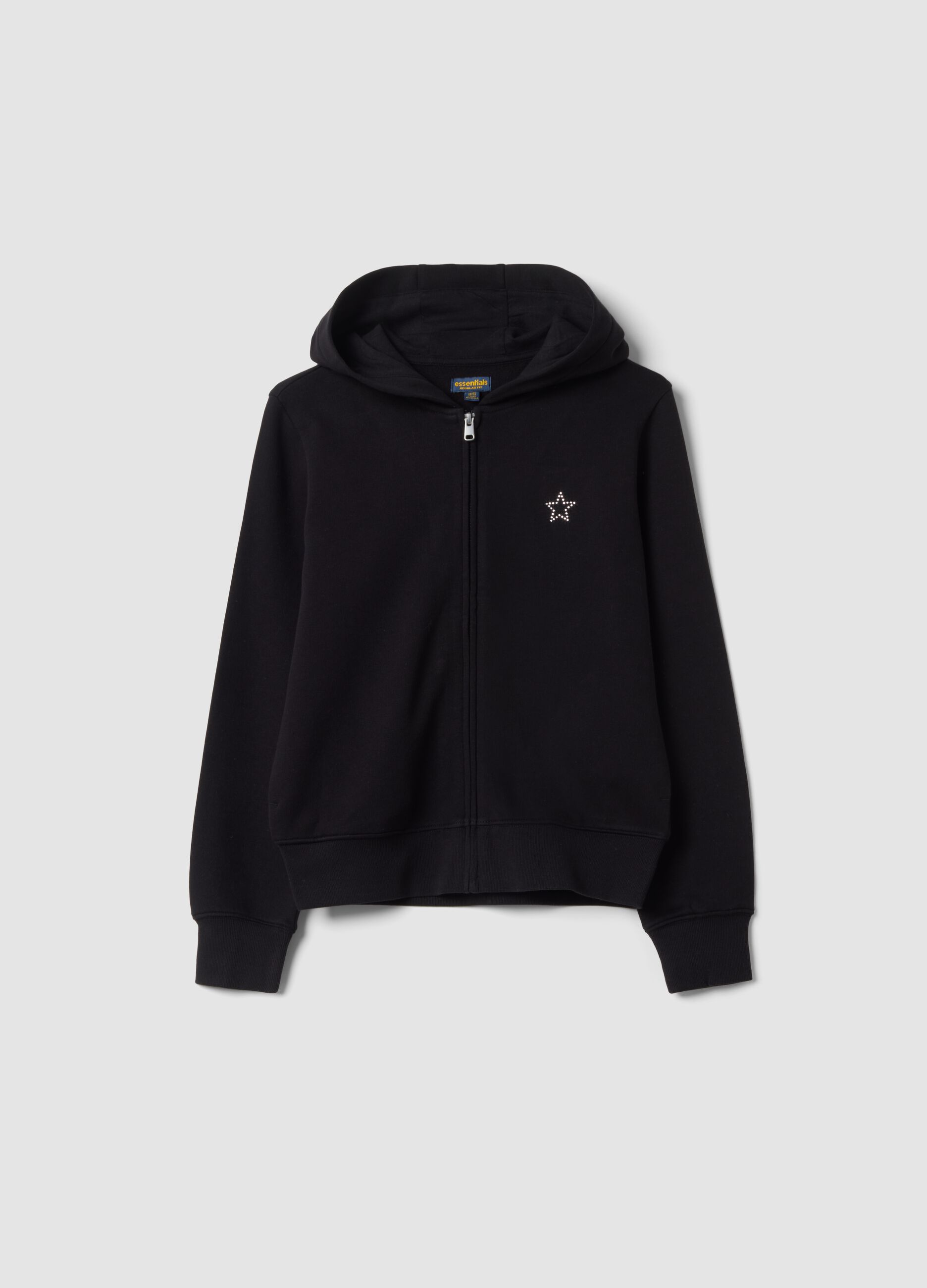 Felpa nera in puro cotone organico con cappuccio e stampa stella regular fit