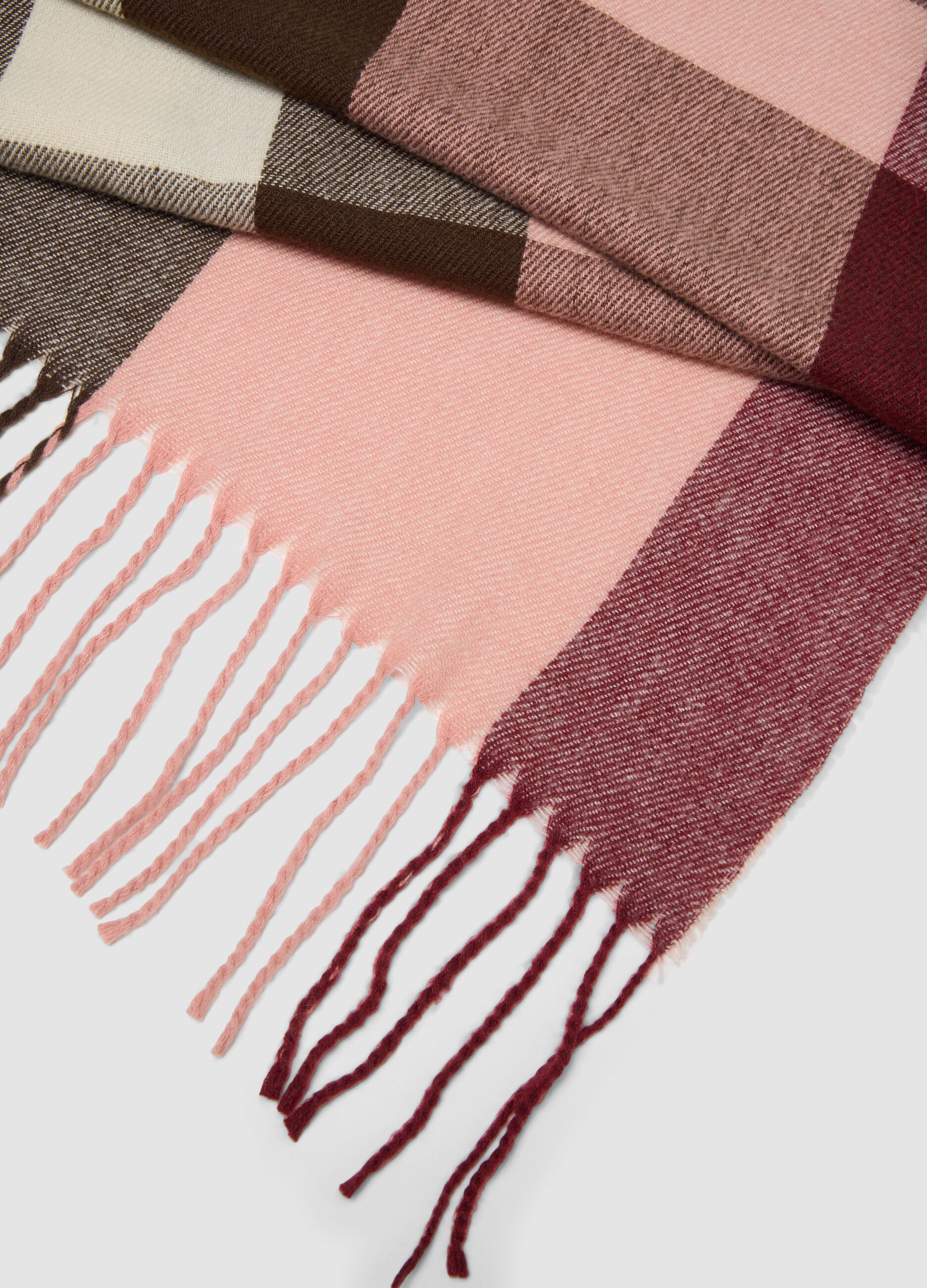 Multicolour fringed viscose-blend scarf