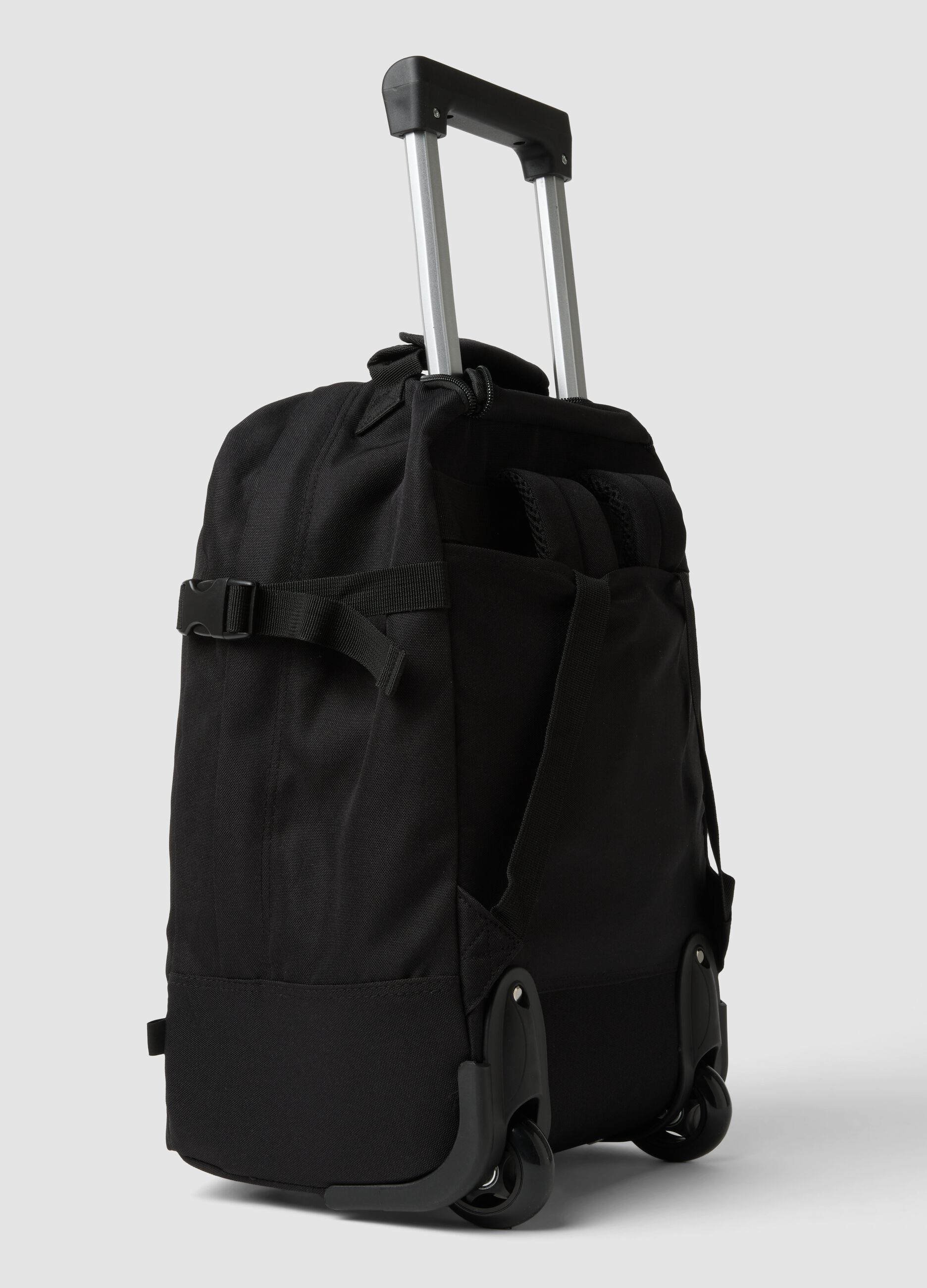Black trolley bag with shoulder straps and telescopic handle