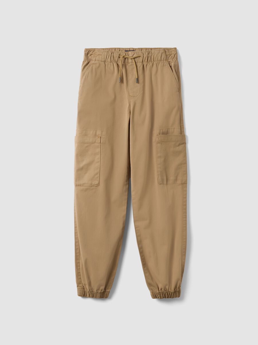 Jogger cargo marroni in cotone elasticizzato_0