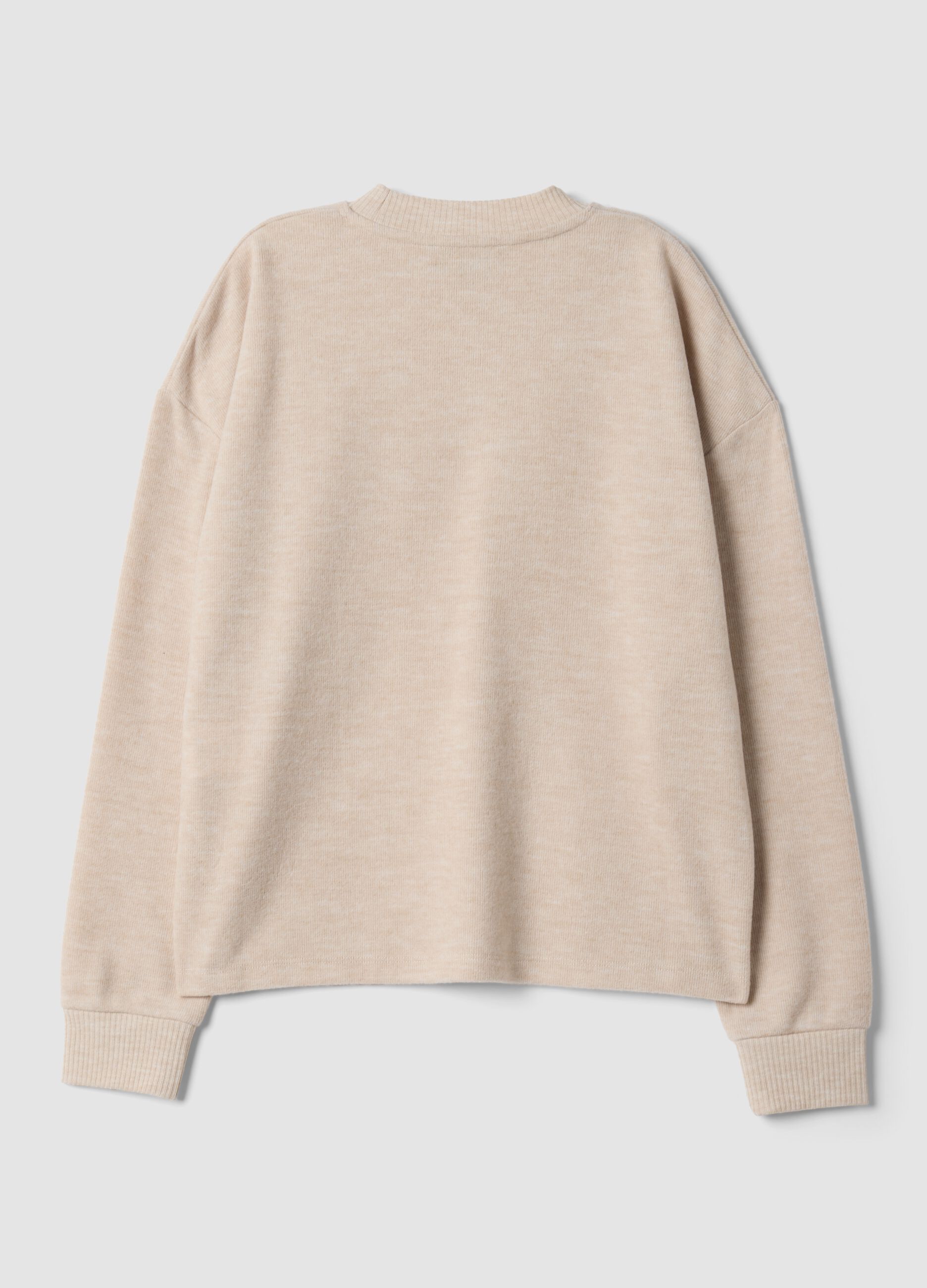 Beige viscose-blend crew-neck jumper, regular fit