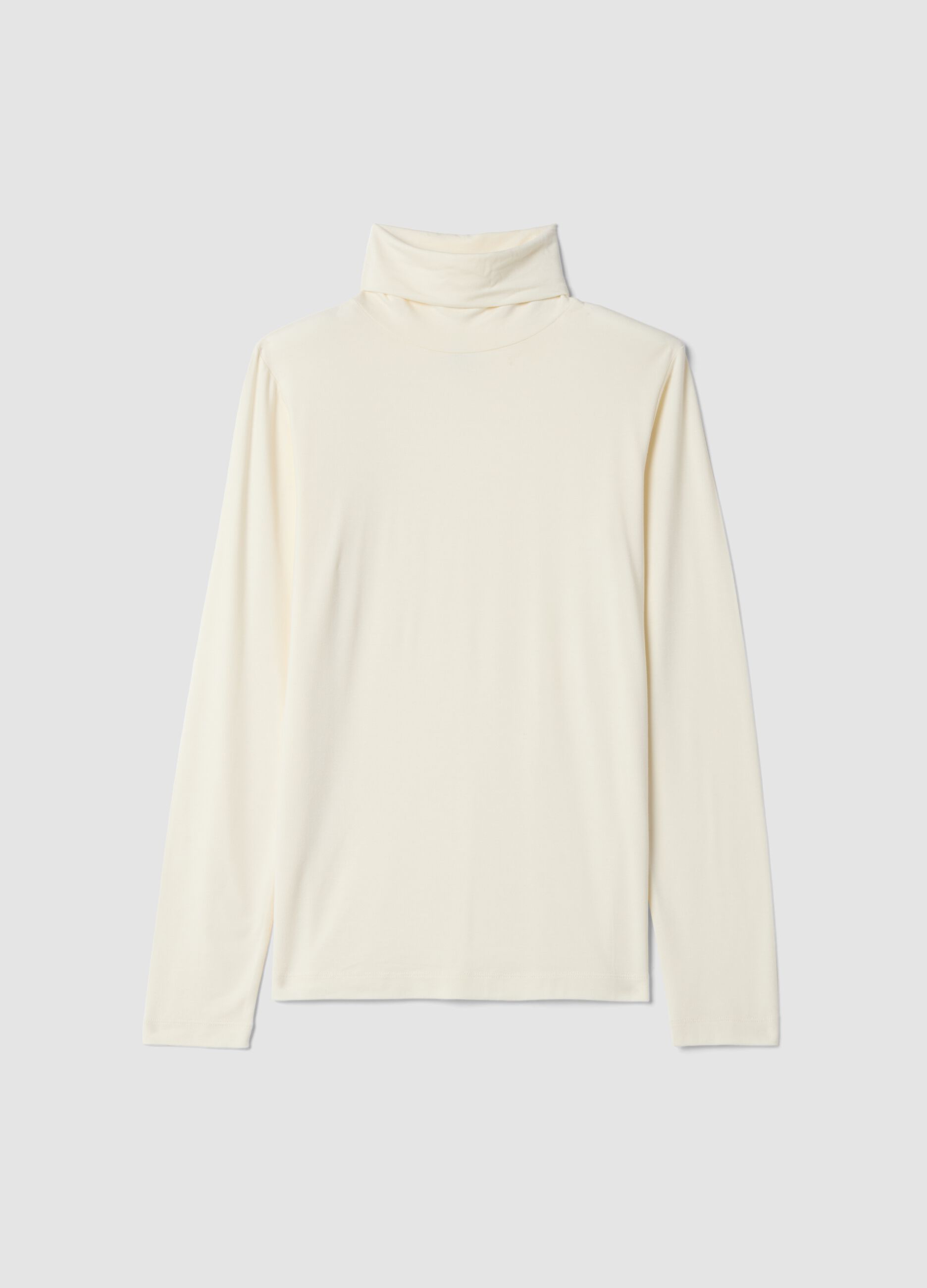 White stretch viscose top with mock neck, regular fit