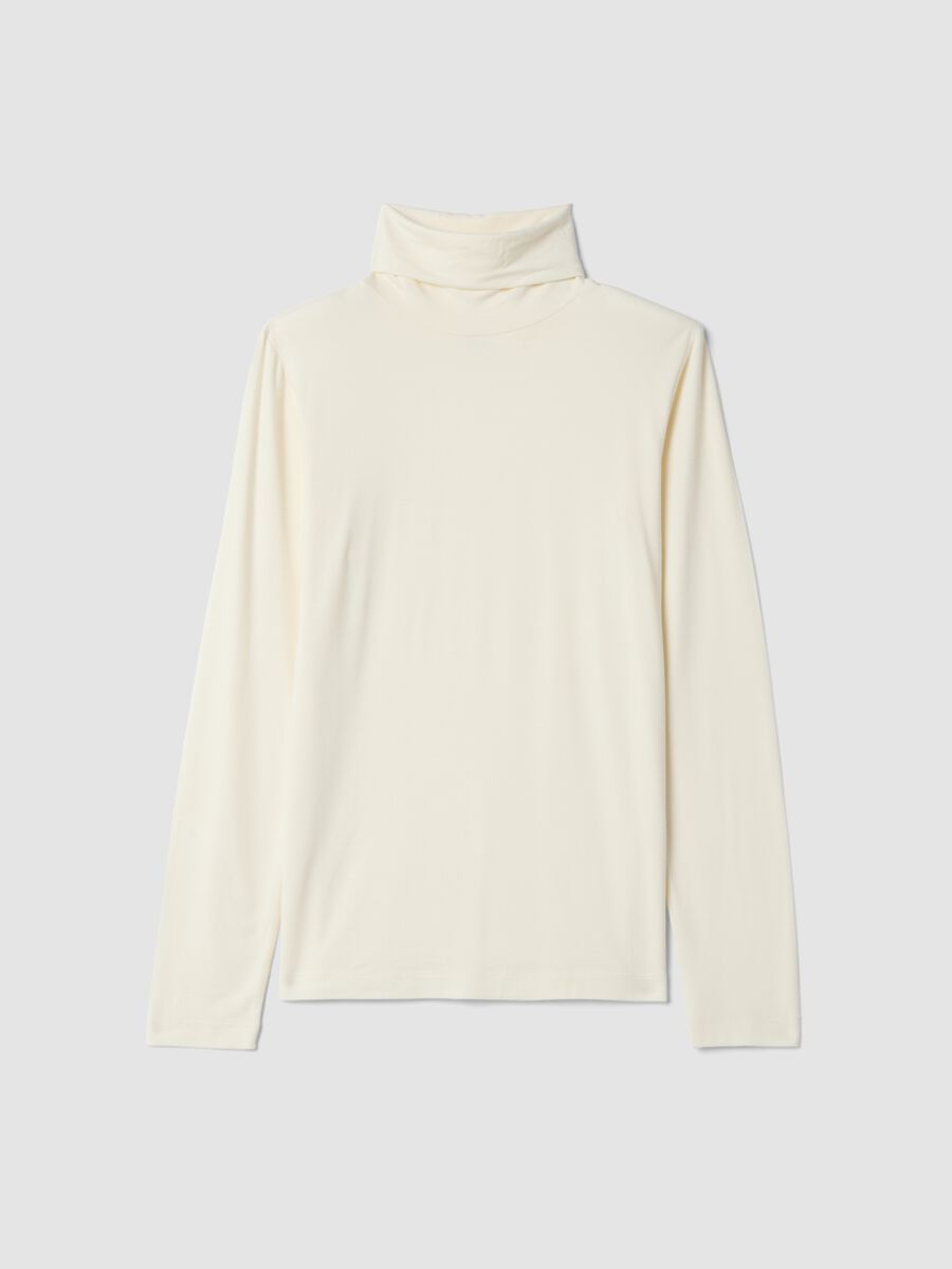 White stretch viscose top with mock neck, regular fit_4