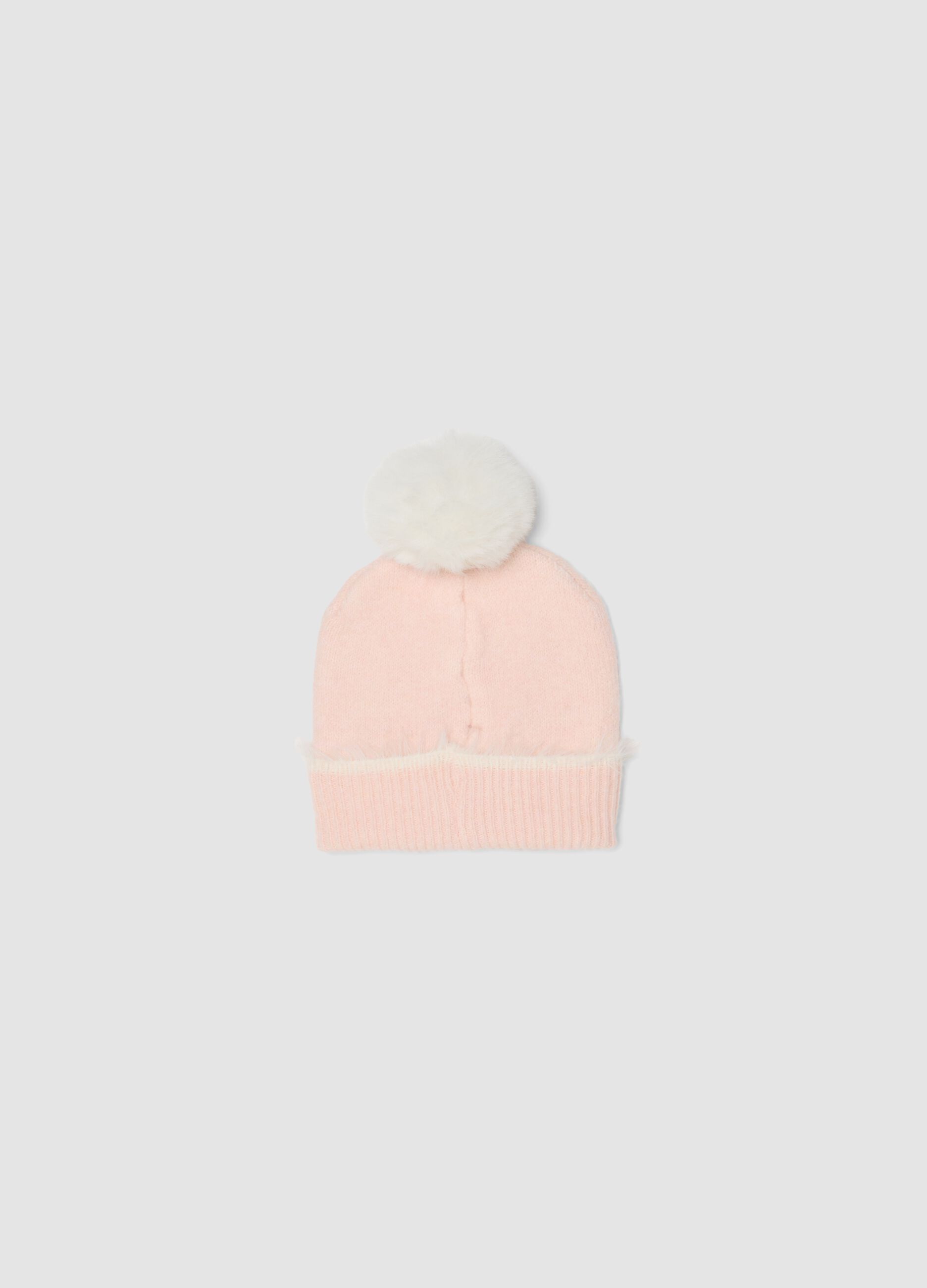 Cappello rosa in lana elasticizzata con pompon