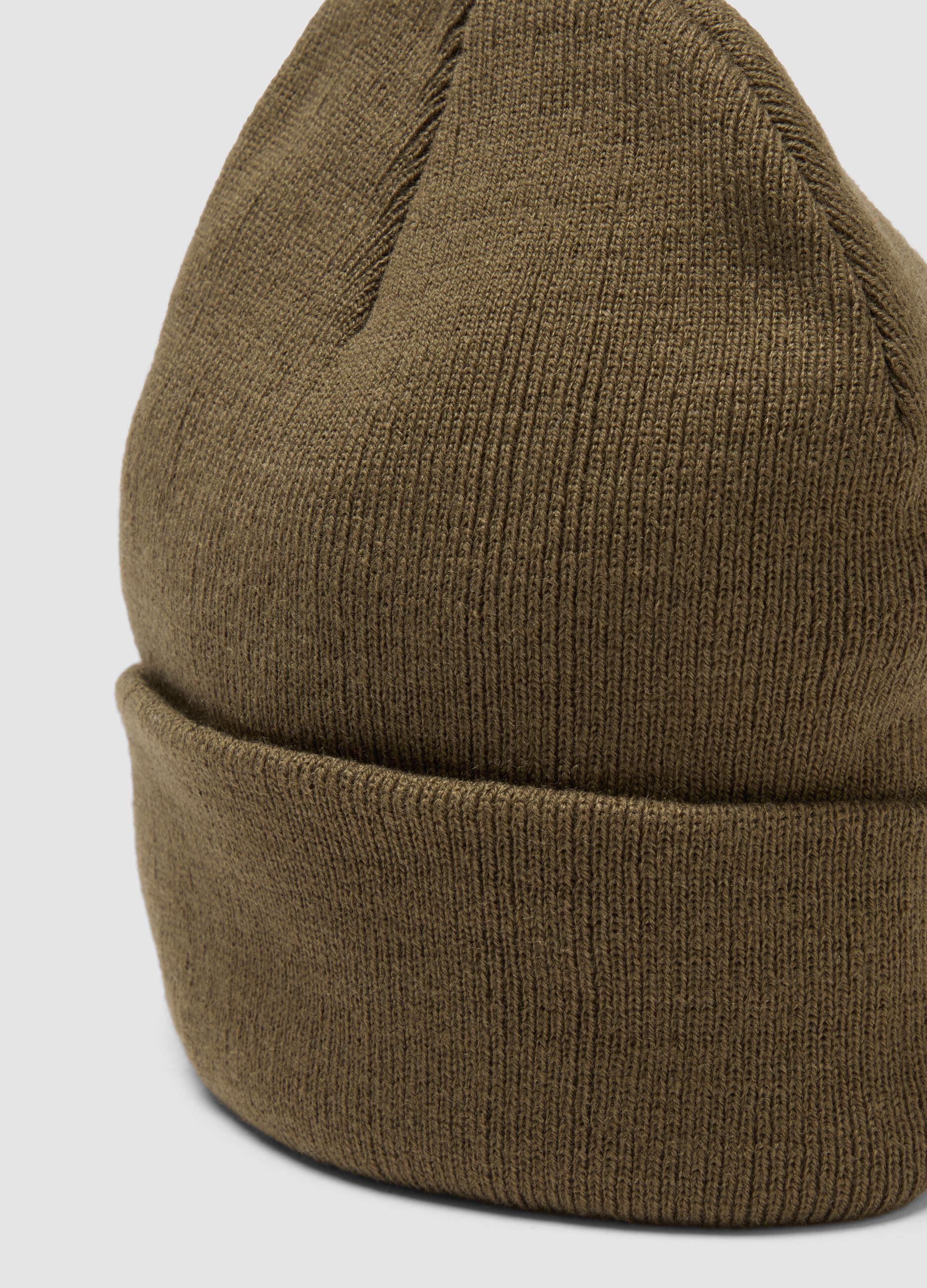 Green jersey knit beanie with turn-up cuff