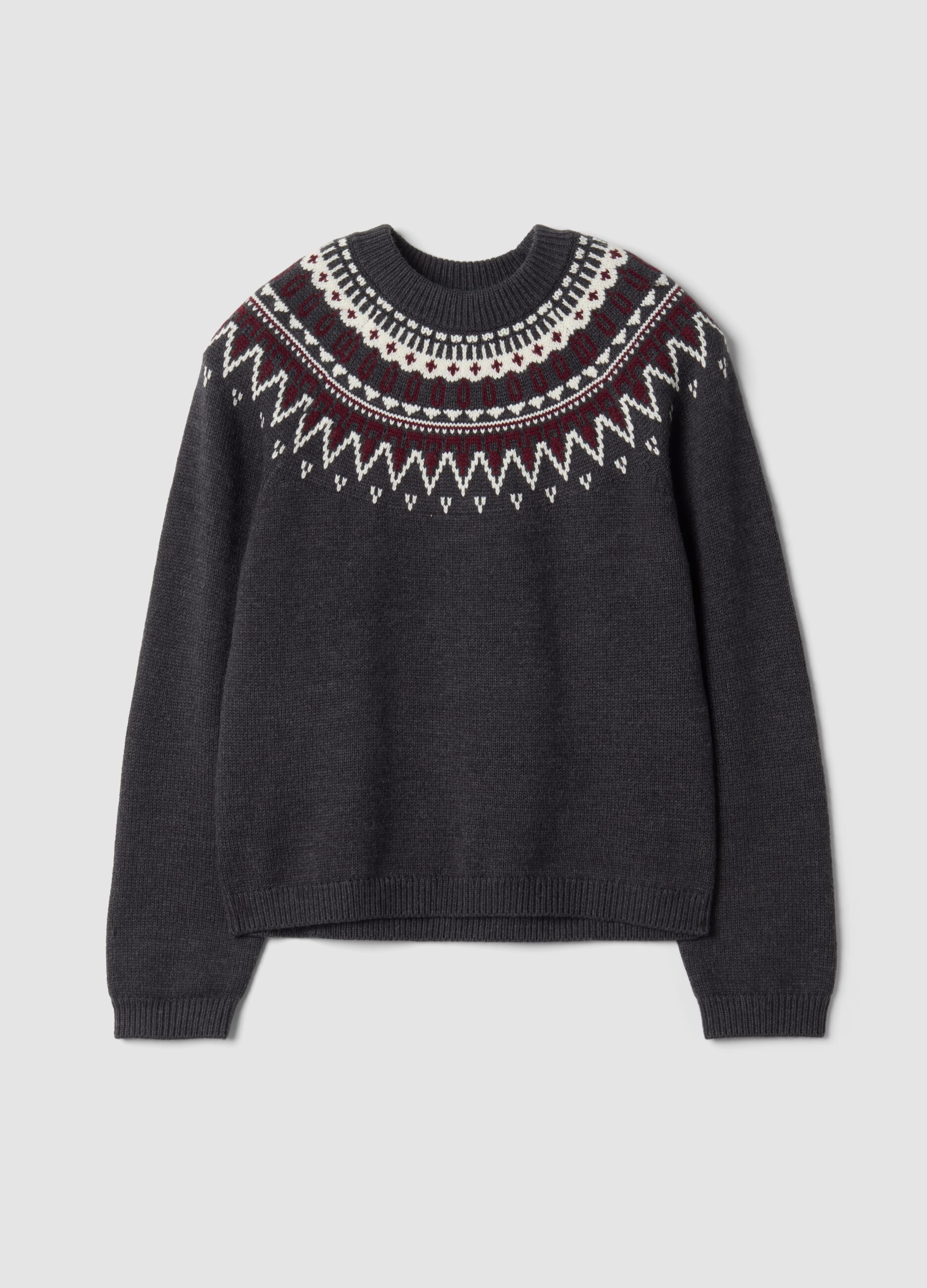 Maglia grigia in misto lana jacquard girocollo over fit
