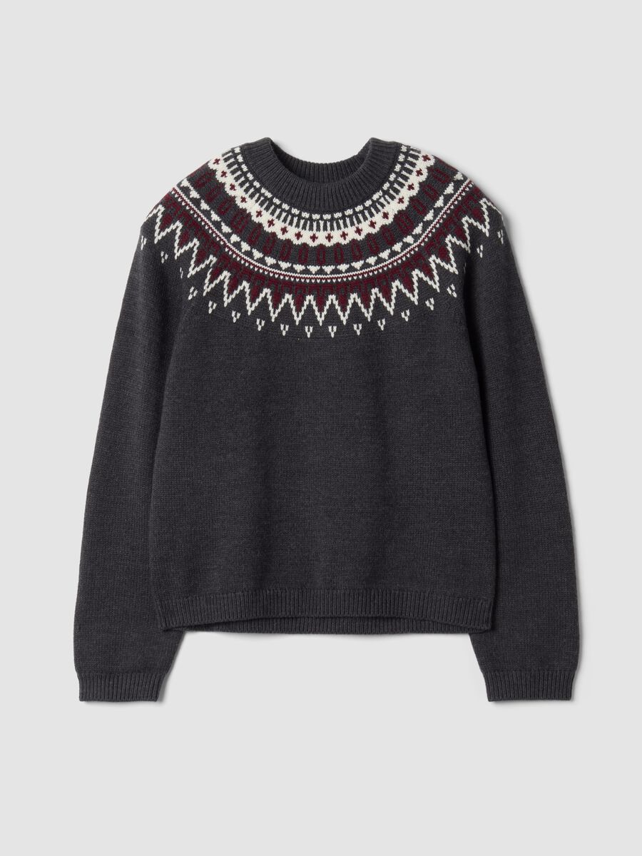 Grey jacquard wool-blend crew-neck jumper, oversized fit_0