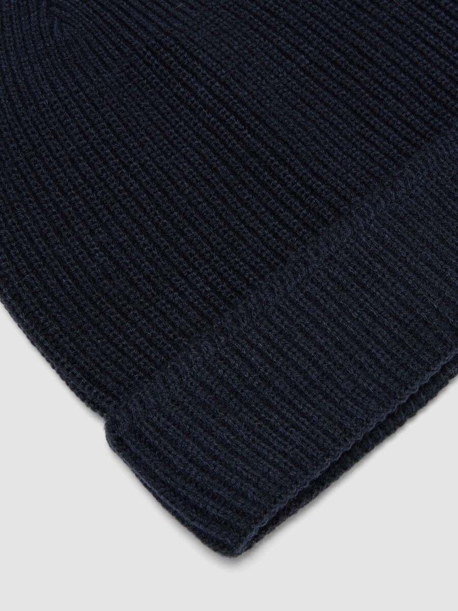 Blue rib-knit beanie with turn-up_1