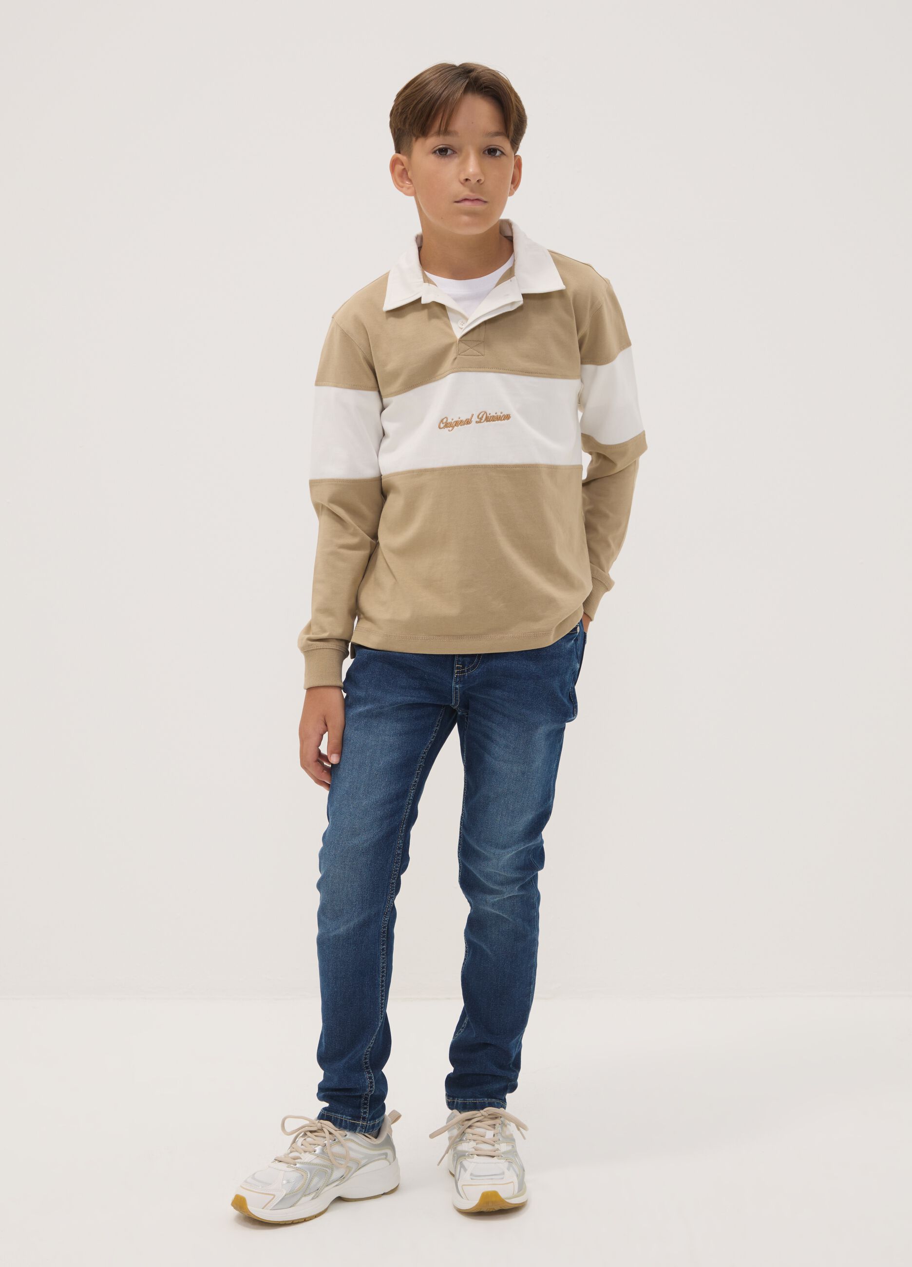 Boys' blue slim-fit stretch cotton jeans
