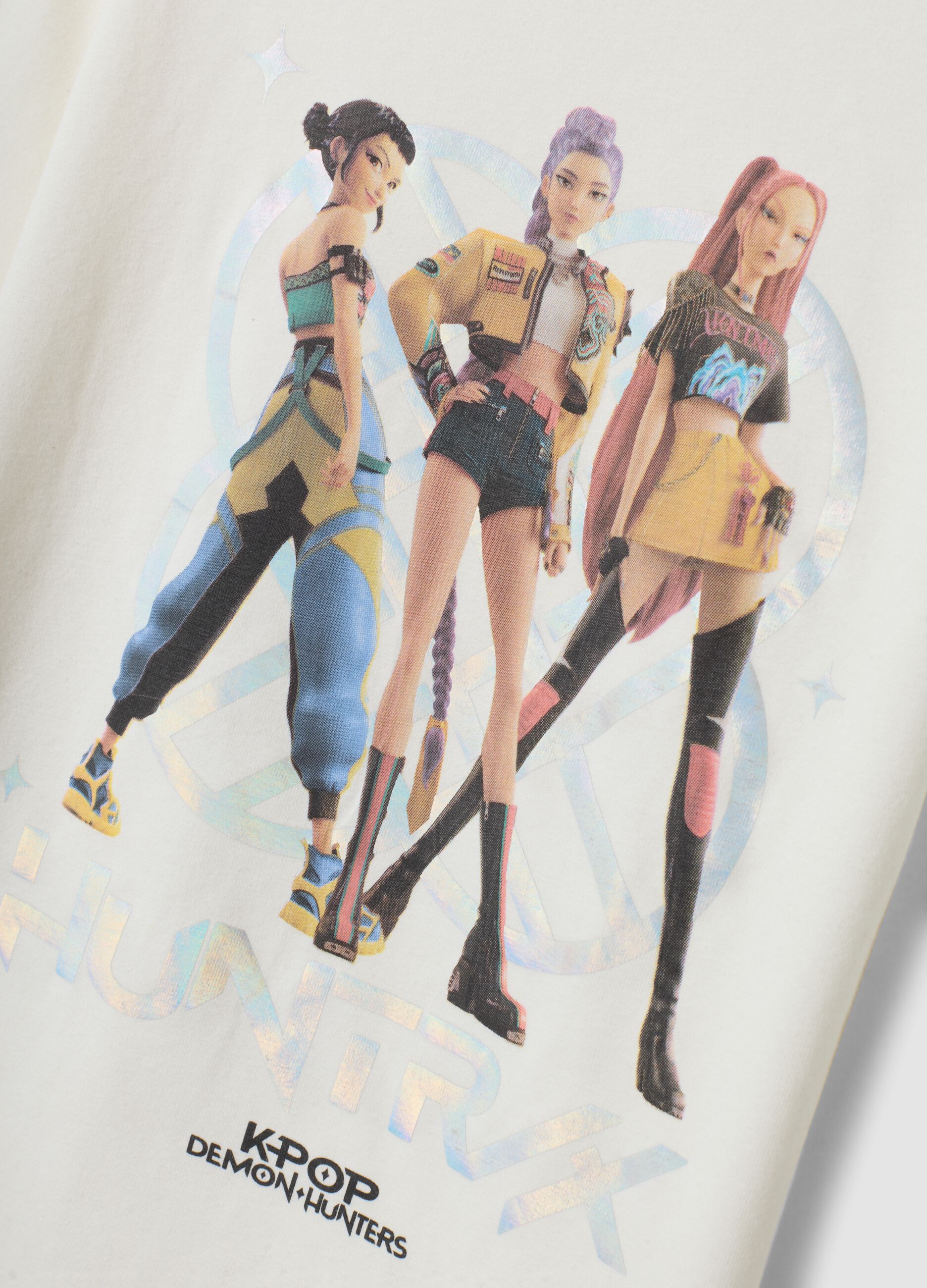 White stretch cotton T-shirt with K-Pop Demon Hunters print