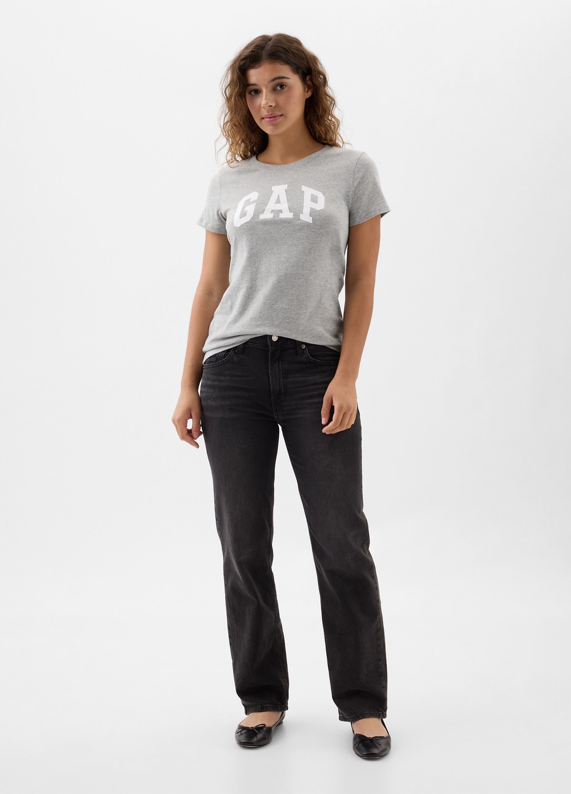 T-shirt grigio chiaro in puro cotone con logo GAP