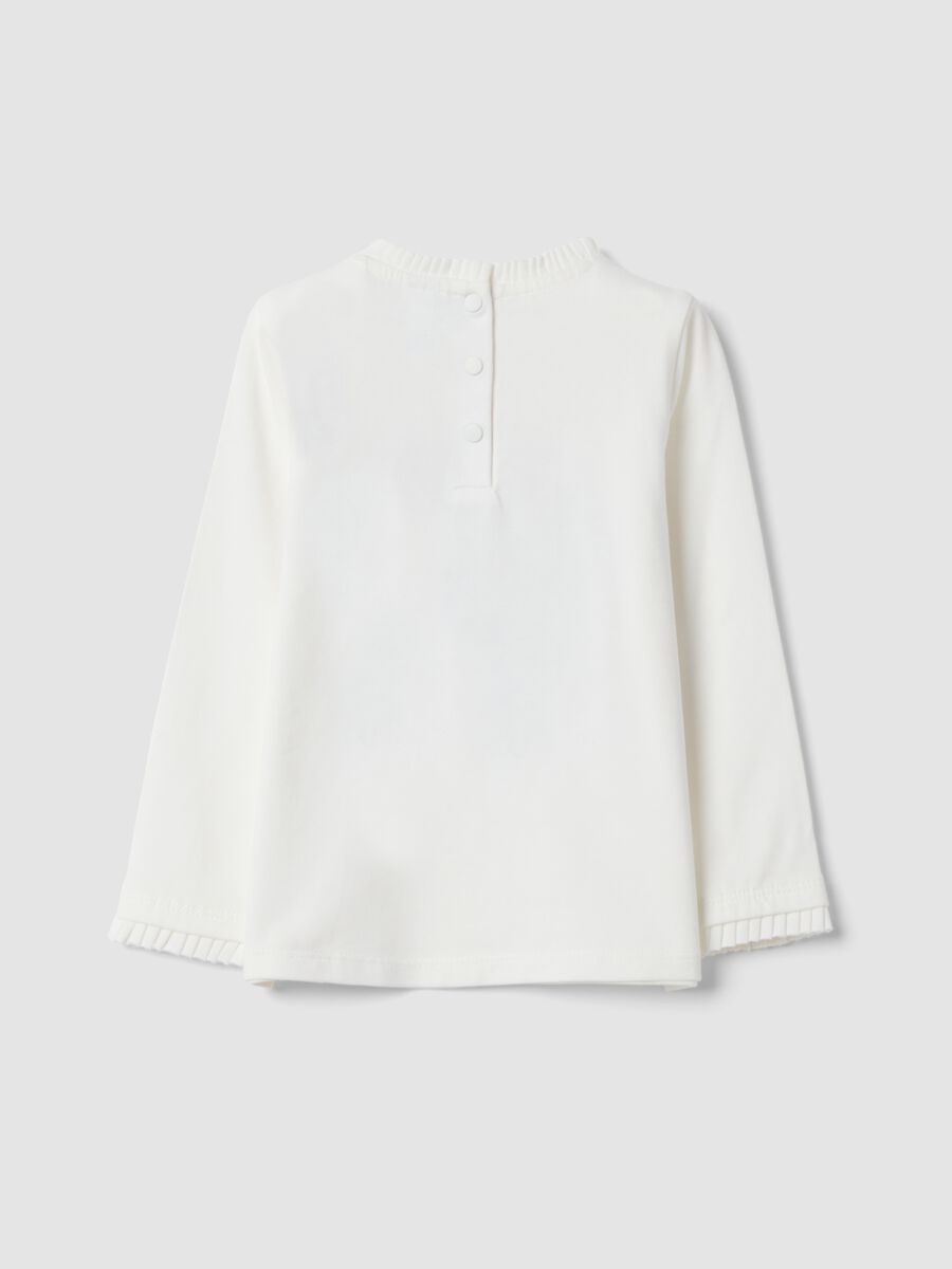 White stretch organic cotton T-shirt with Minnie embroidery_1