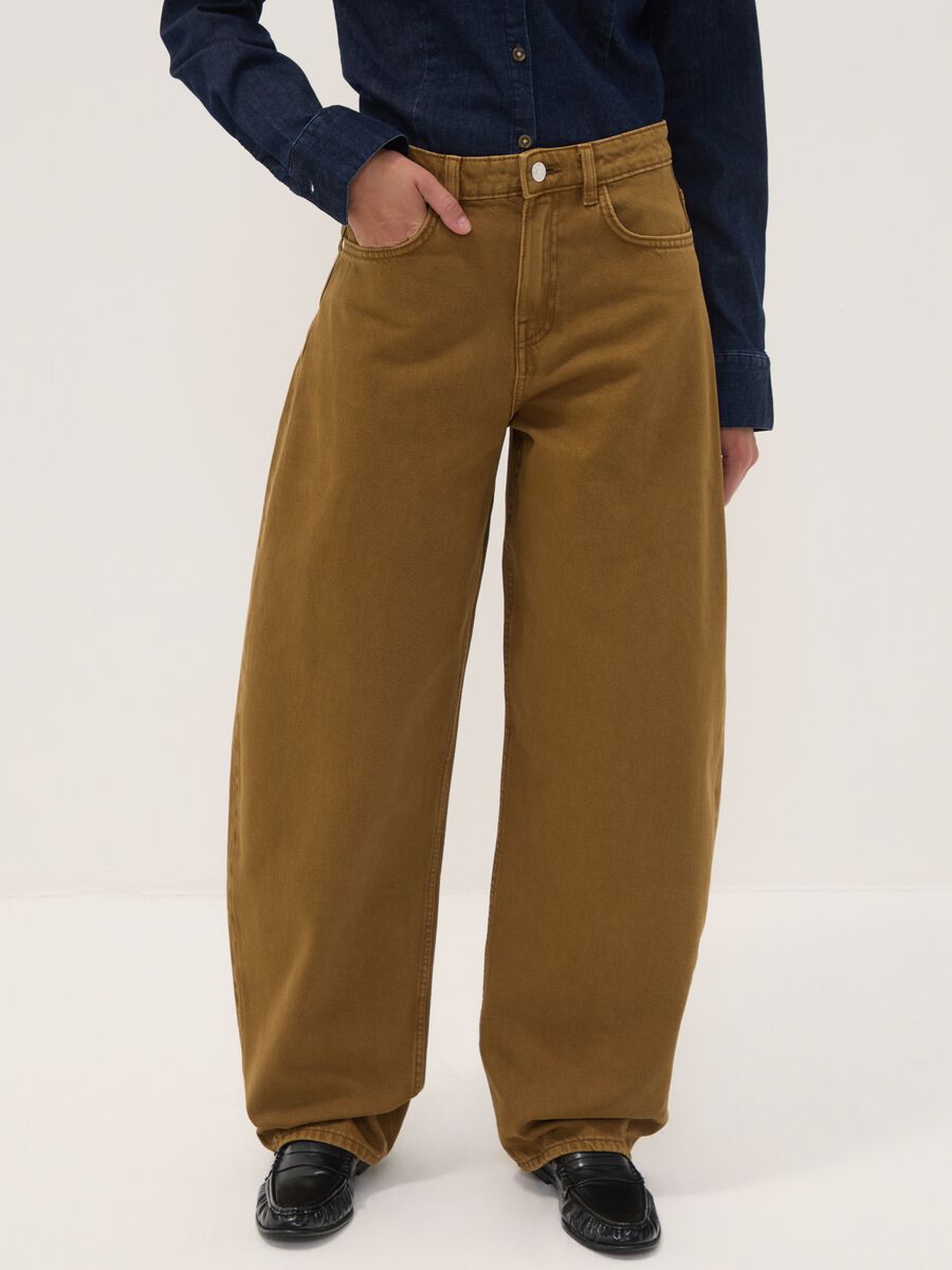 Brown pure cotton barrel-fit jeans_1
