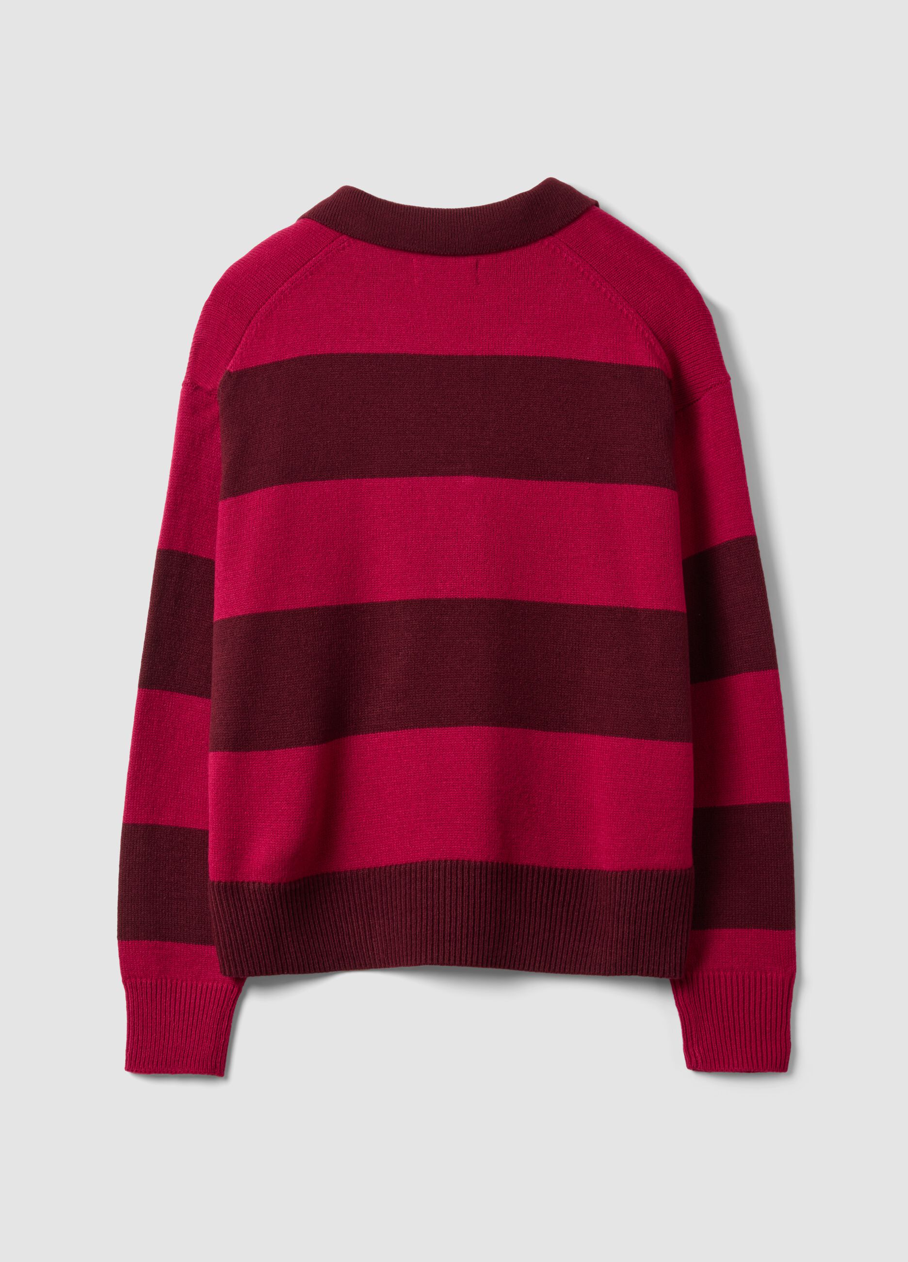 Maglia rossa in misto lana a righe con colletto polo