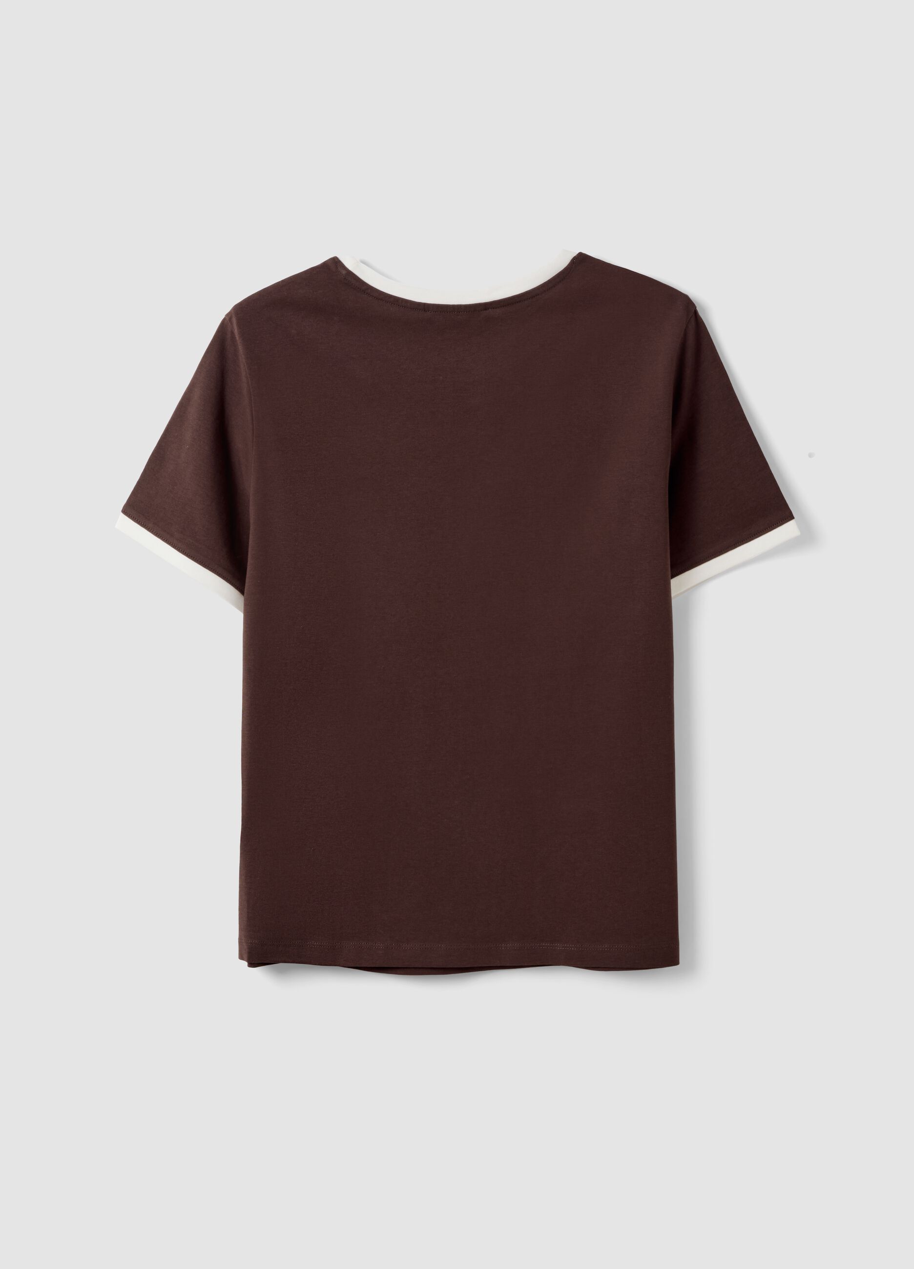 Brown pure cotton T-shirt with buttons, regular fit
