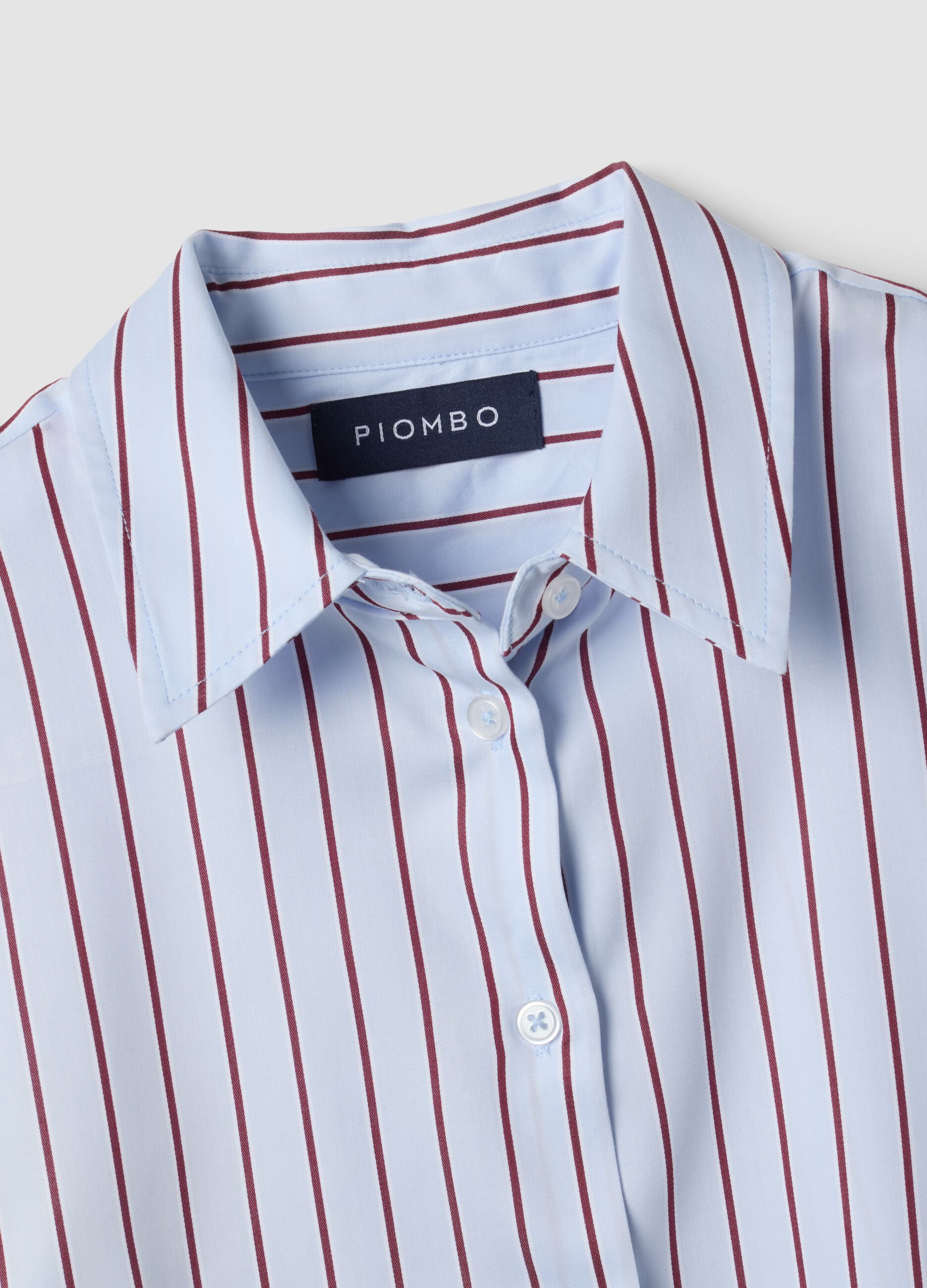 Camicia azzurra a righe in puro cotone regular fit