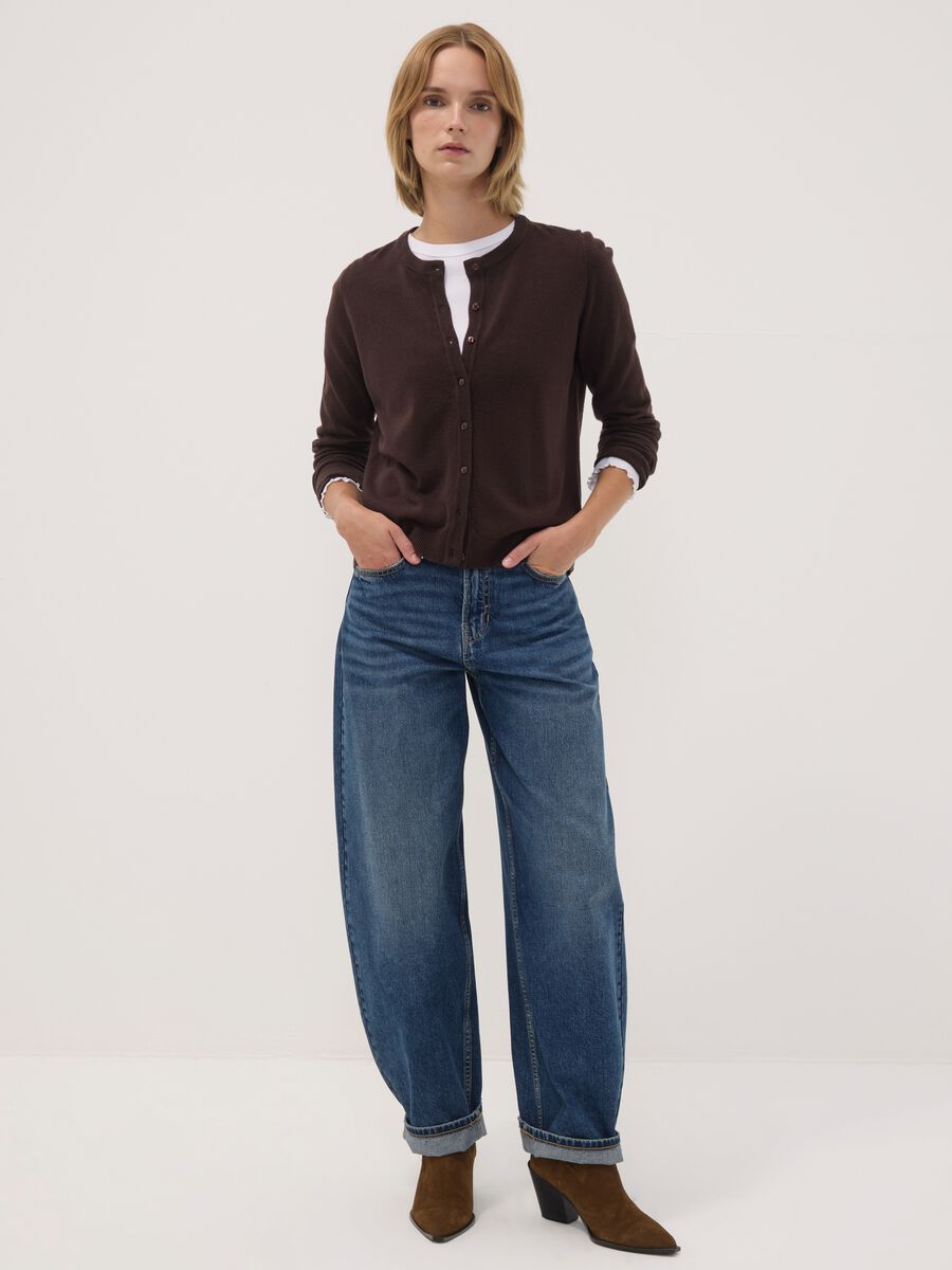 Brown crew-neck regular-fit cardigan with buttons_1