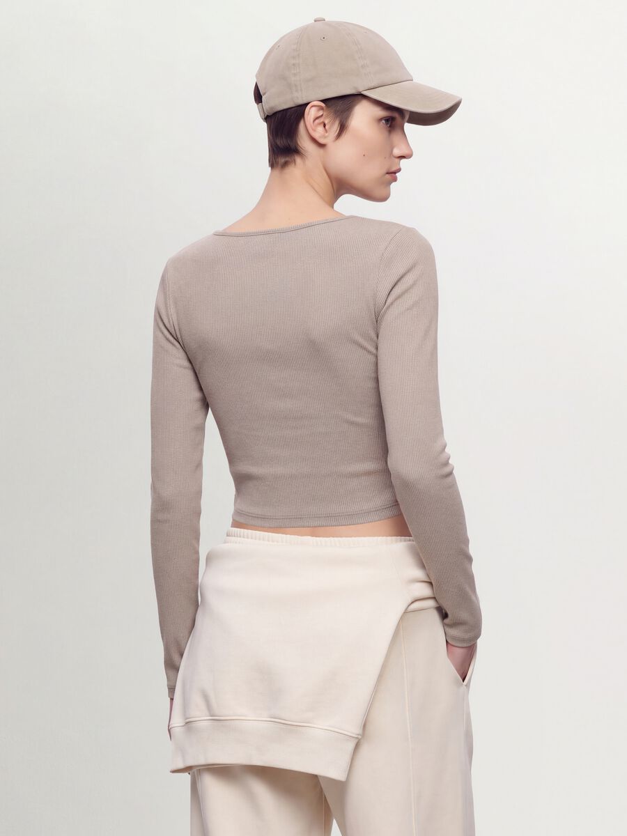 Beige stretch viscose crew-neck T-shirt_3