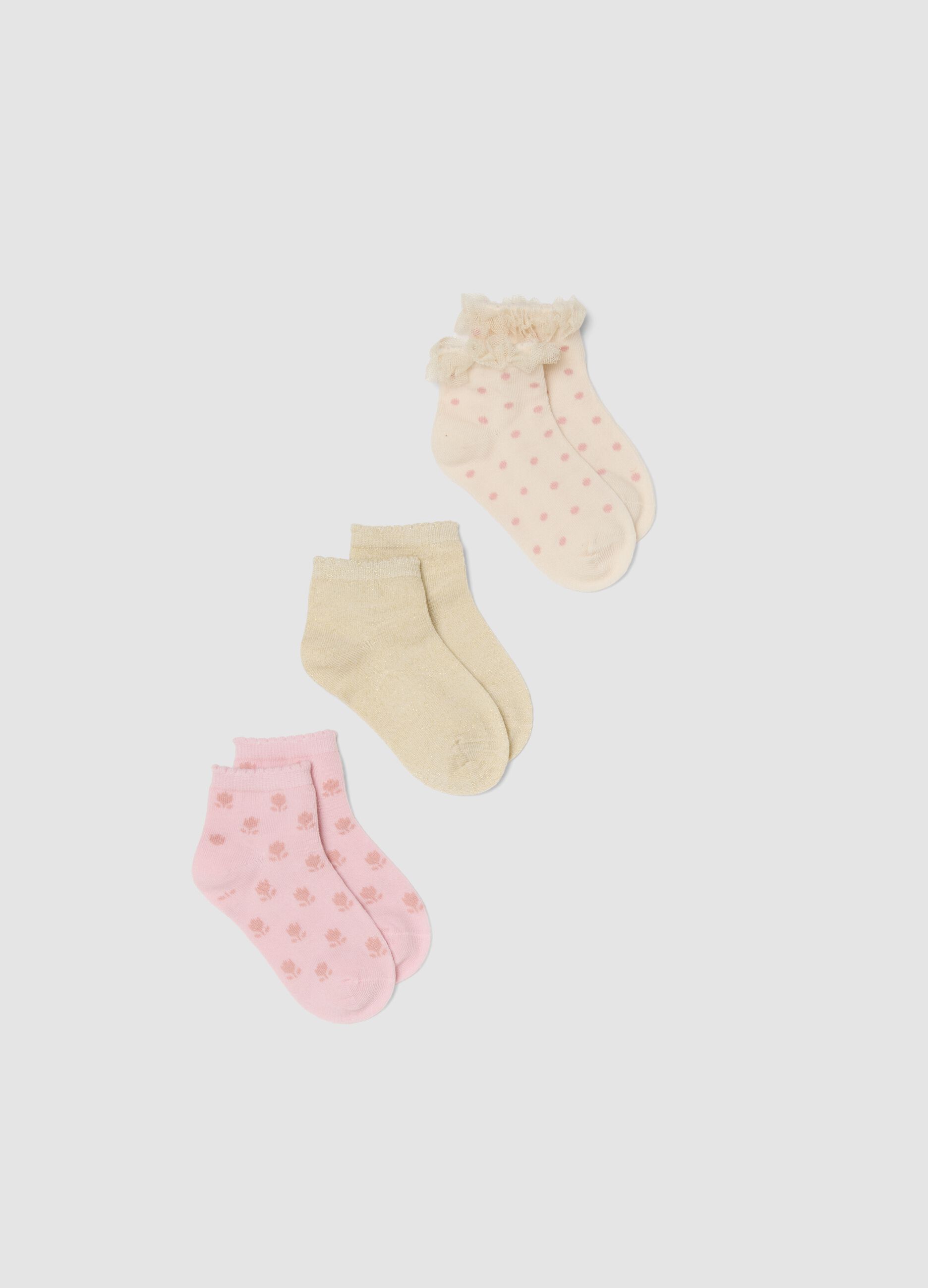 Multicolour stretch cotton blend socks tripack for baby girls