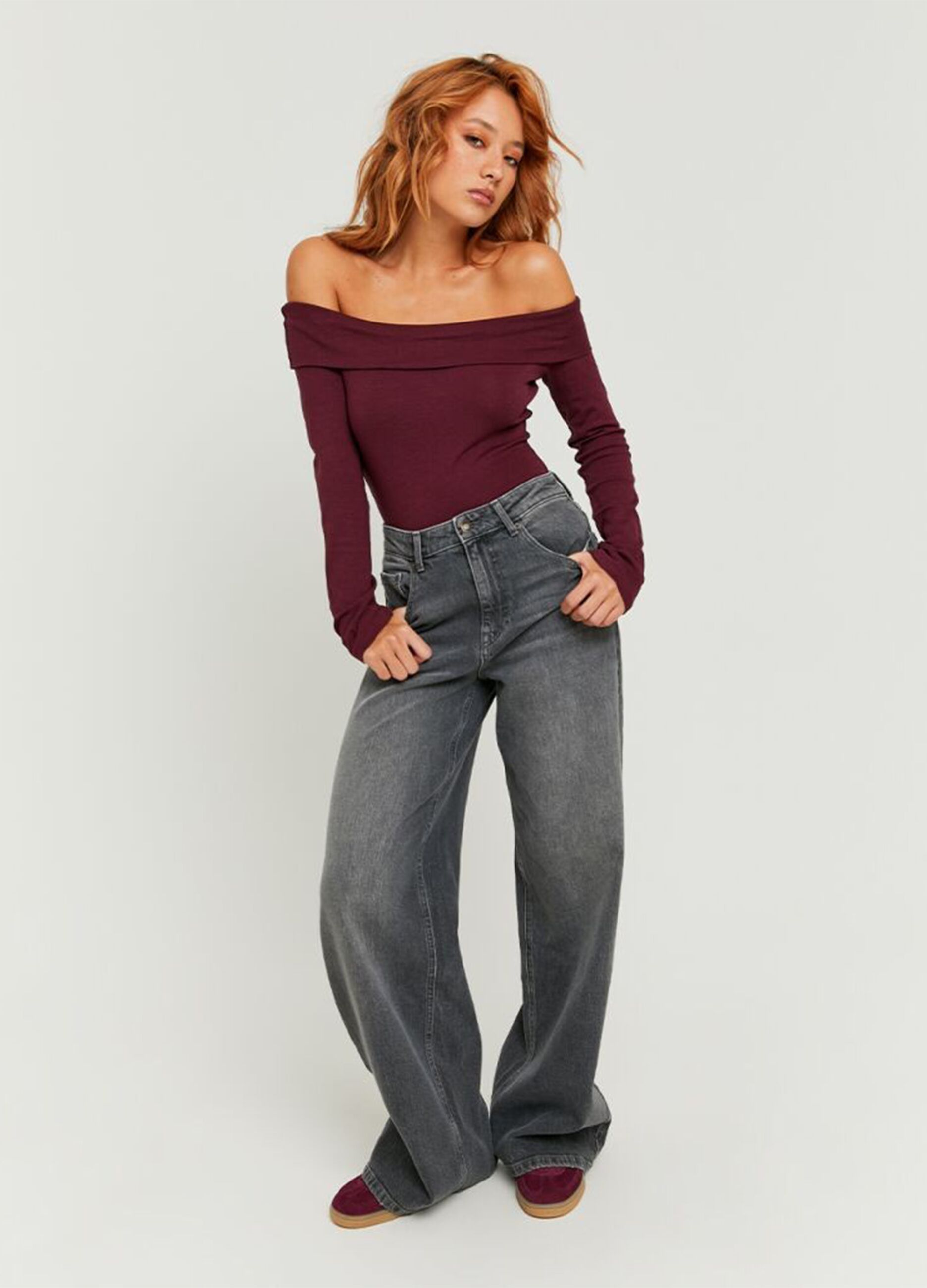 Grey Denim Cotton Regular Fit Trousers